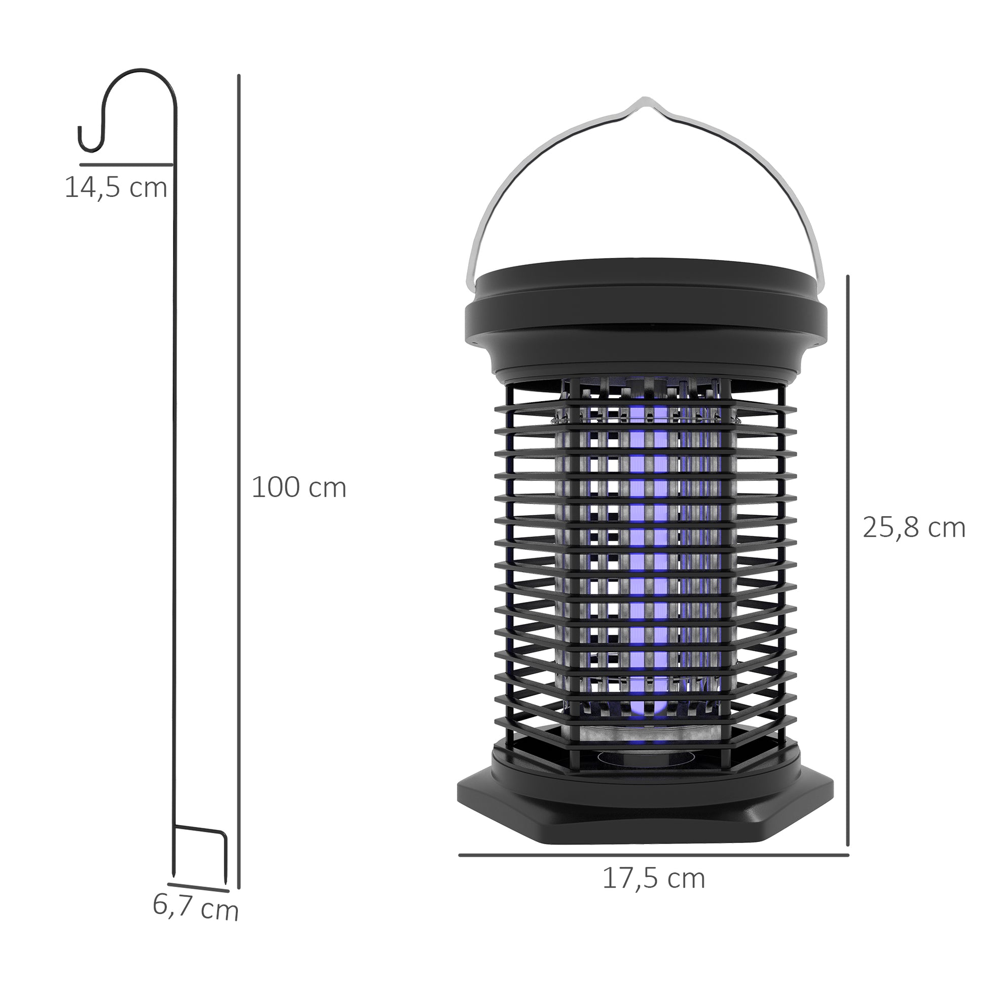 Outsunny Lámpara Antimosquitos Eléctrico 2 en 1 9W Mata Mosquitos Eléctrico con Luces LED UV Recargable Solar USB y Soporte Efecto 30 m² para Jardín Terraza Patio Negro