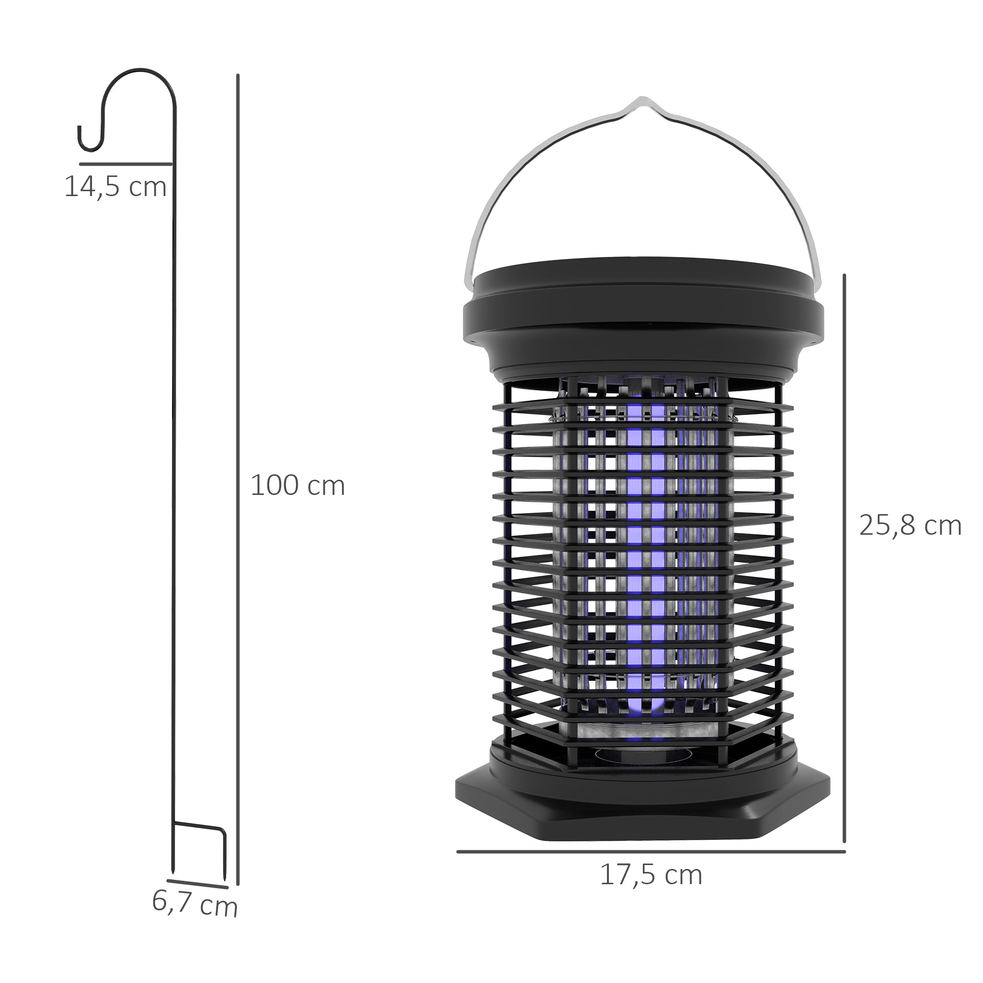 Outsunny Lámpara Antimosquitos Eléctrico 2 en 1 9W Mata Mosquitos Eléctrico con Luces LED UV Recargable Solar USB y Soporte Efecto 30 m² para Jardín Terraza Patio Negro