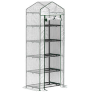 Outsunny Invernadero Pequeño Invernadero de Exterior con Estantes de 5 Niveles Puerta Enrollable con Cremallera y Marco de Acero Invernadero para Cultivar Plantas Flores 69x49x193 cm Transparente