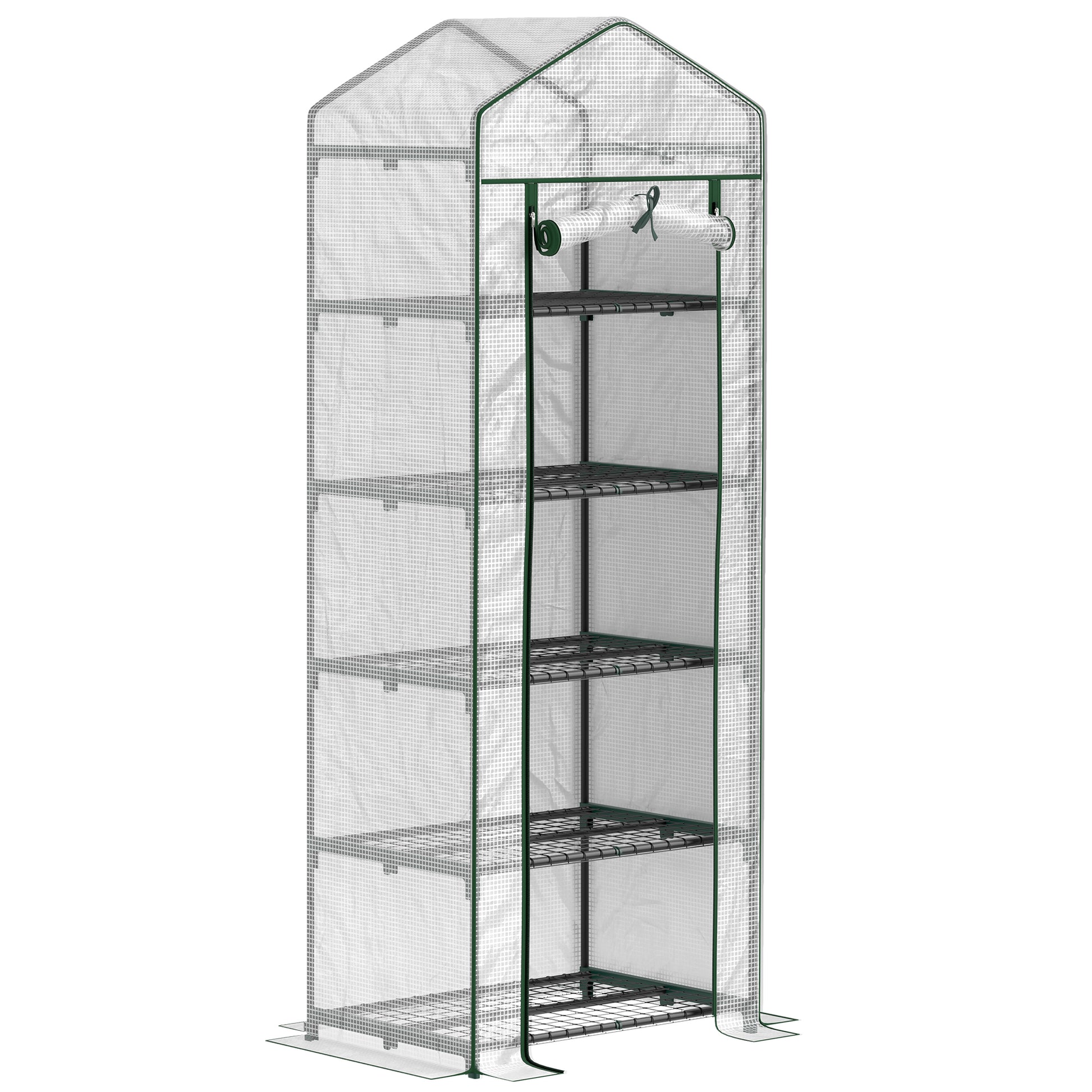 Outsunny Invernadero Pequeño Invernadero de Exterior con Estantes de 5 Niveles Puerta Enrollable con Cremallera y Marco de Acero Invernadero para Cultivar Plantas Flores 69x49x193 cm Transparente