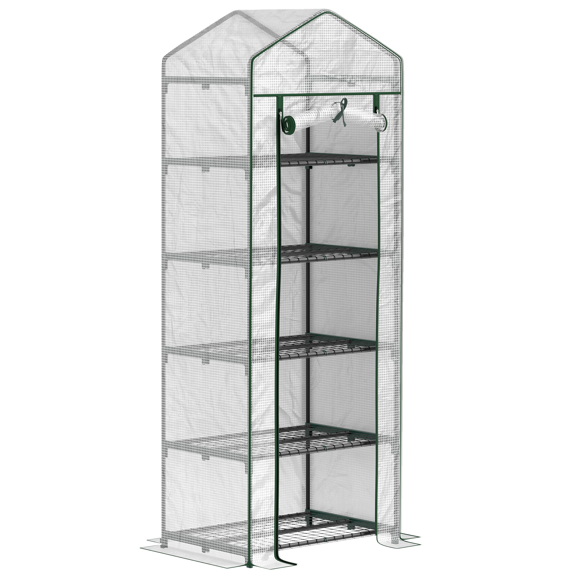 Outsunny Invernadero Pequeño Invernadero de Exterior con Estantes de 5 Niveles Puerta Enrollable con Cremallera y Marco de Acero Invernadero para Cultivar Plantas Flores 69x49x193 cm Transparente