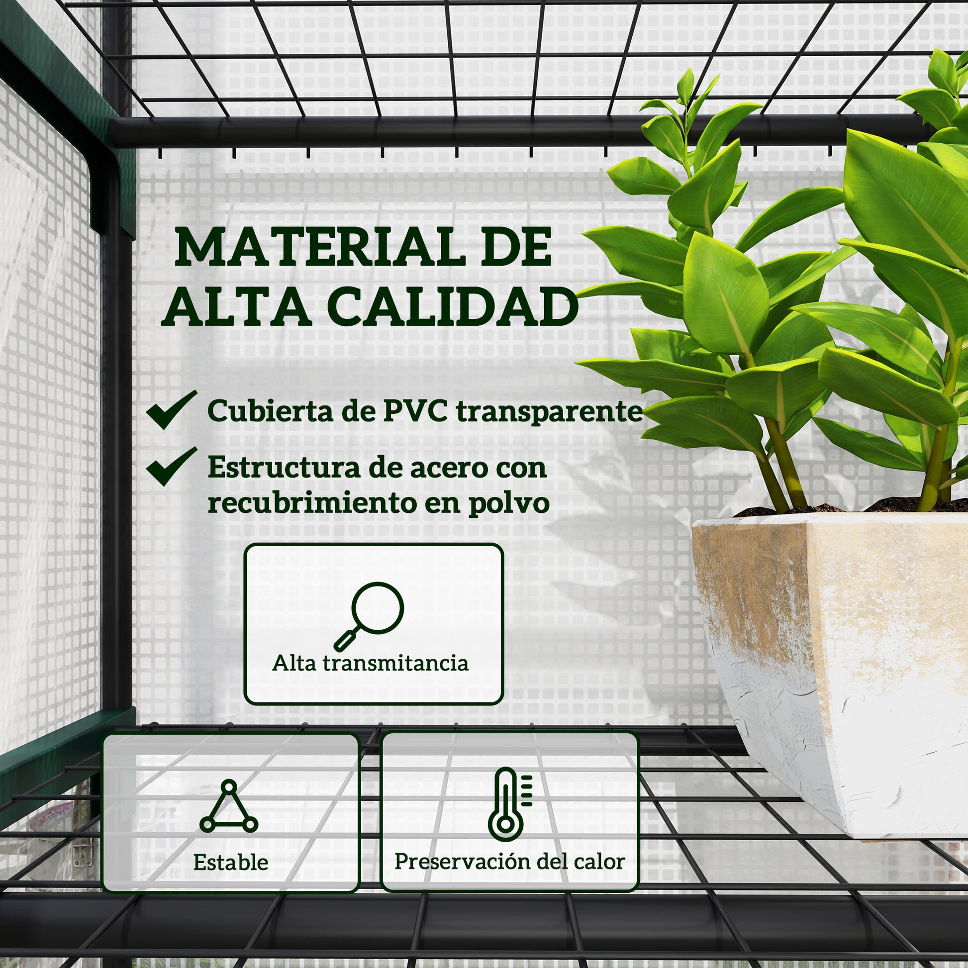 Outsunny Invernadero Pequeño Invernadero de Exterior con Estantes de 5 Niveles Puerta Enrollable con Cremallera y Marco de Acero Invernadero para Cultivar Plantas Flores 69x49x193 cm Transparente