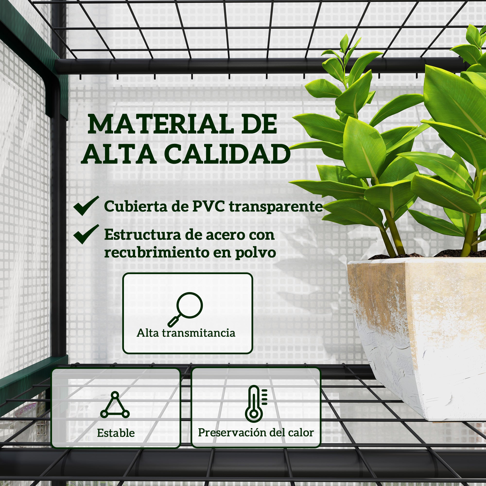 Outsunny Invernadero Pequeño Invernadero de Exterior con Estantes de 5 Niveles Puerta Enrollable con Cremallera y Marco de Acero Invernadero para Cultivar Plantas Flores 69x49x193 cm Transparente