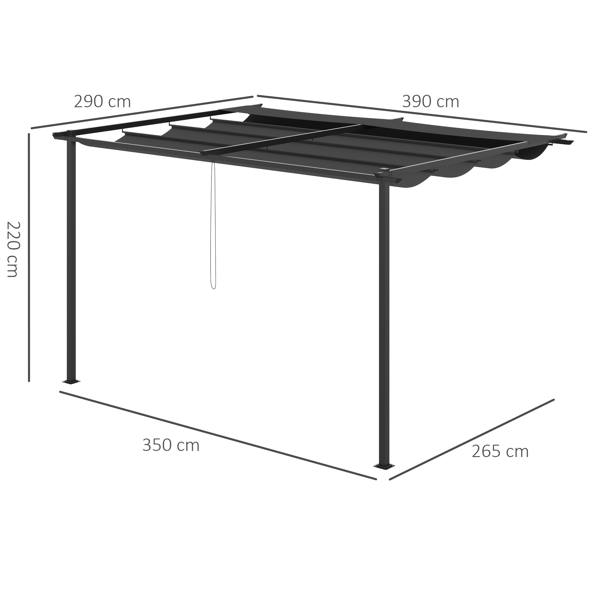Outsunny Pérgola de Pared de Jardín 4x3 m Gazebo Exterior Cenador con Techo Retráctil Tela de Poliéster y Marco de Acero para Patio Terraza Balcón Gris Oscuro