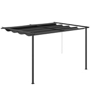 Outsunny Pérgola de Pared de Jardín 4x3 m Gazebo Exterior Cenador con Techo Retráctil Tela de Poliéster y Marco de Acero para Patio Terraza Balcón Gris Oscuro