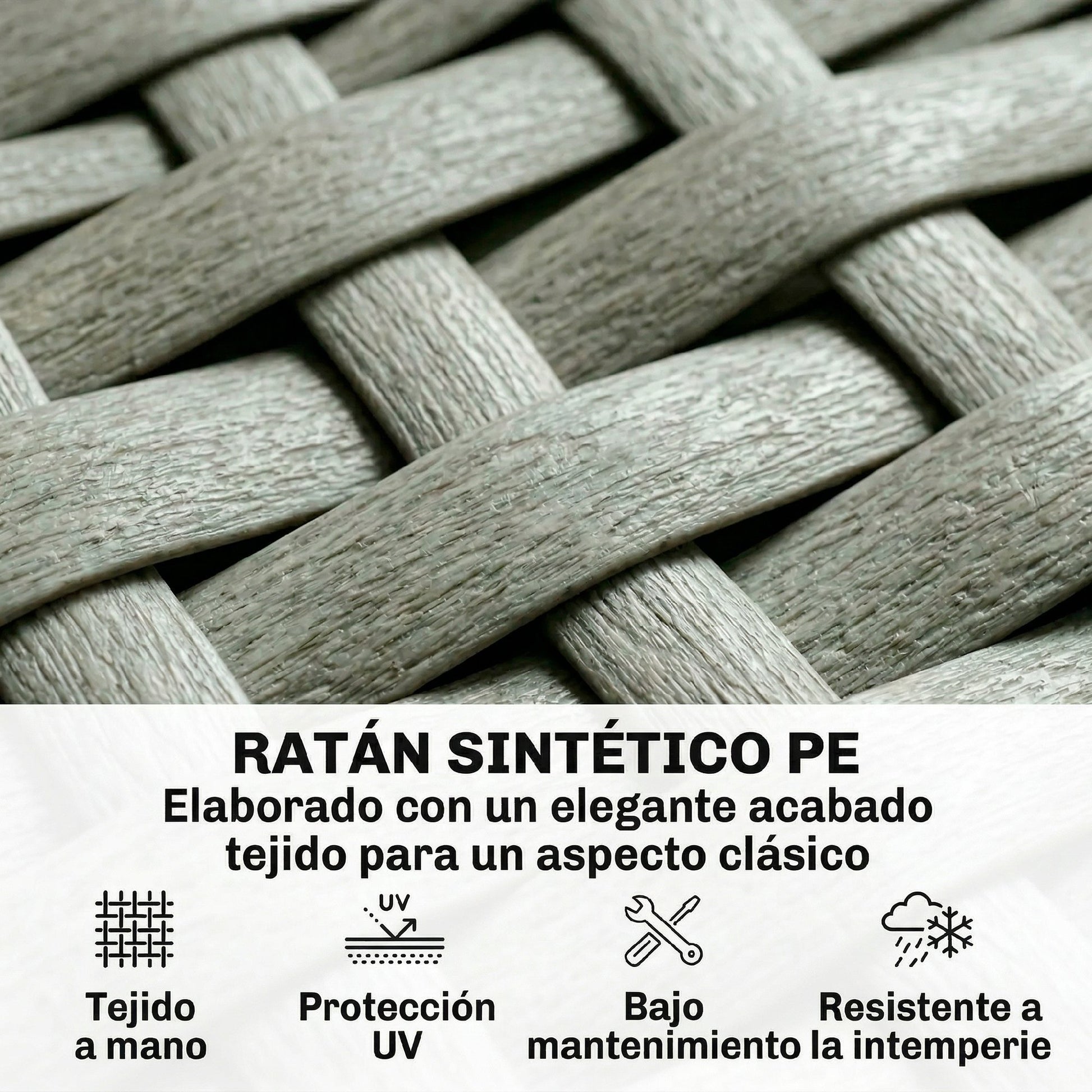 Outsunny Conjunto de Jardín de Ratán de 3 Piezas, Respaldo Ajustable, Conjunto Terraza, Muebles Jardín Exterior Incluye Cojines, Sofá de 3 Plazas, Sofá de 2 Plazas, Mesa de Madera Plástico, Gris