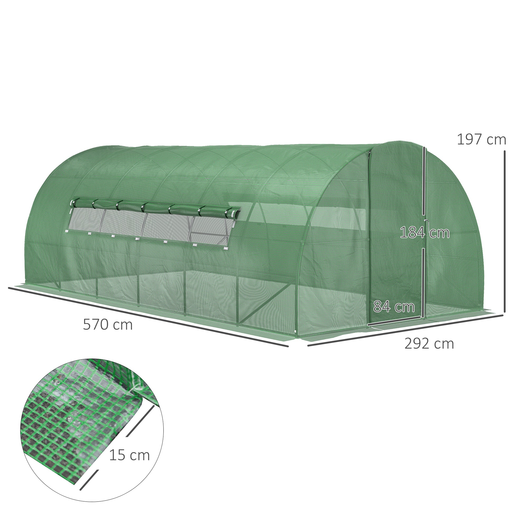 Outsunny Invernadero de Túnel 6x3x2 m con Puerta y Ventanas Función de Drenaje Invernadero de Jardín Grande con Cubierta de PE 130 g/㎡ y Metal Galvanizado para Cultivos Plantas Verduras Verde