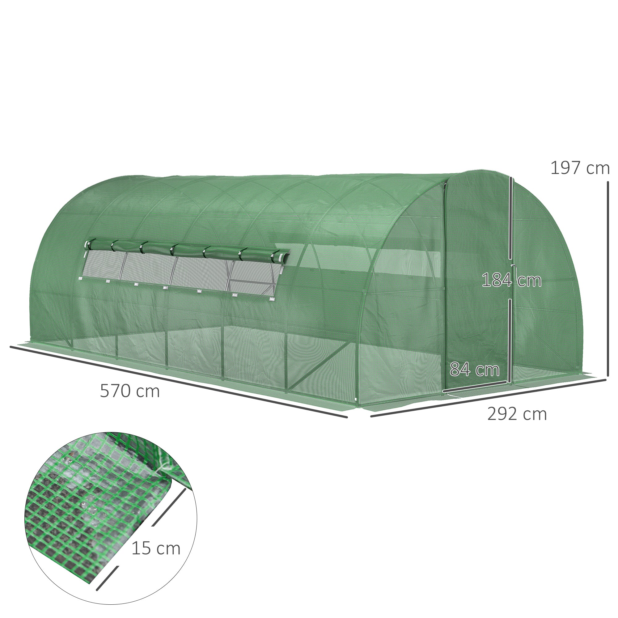 Outsunny Invernadero de Túnel 6x3x2 m con Puerta y Ventanas Función de Drenaje Invernadero de Jardín Grande con Cubierta de PE 130 g/㎡ y Metal Galvanizado para Cultivos Plantas Verduras Verde