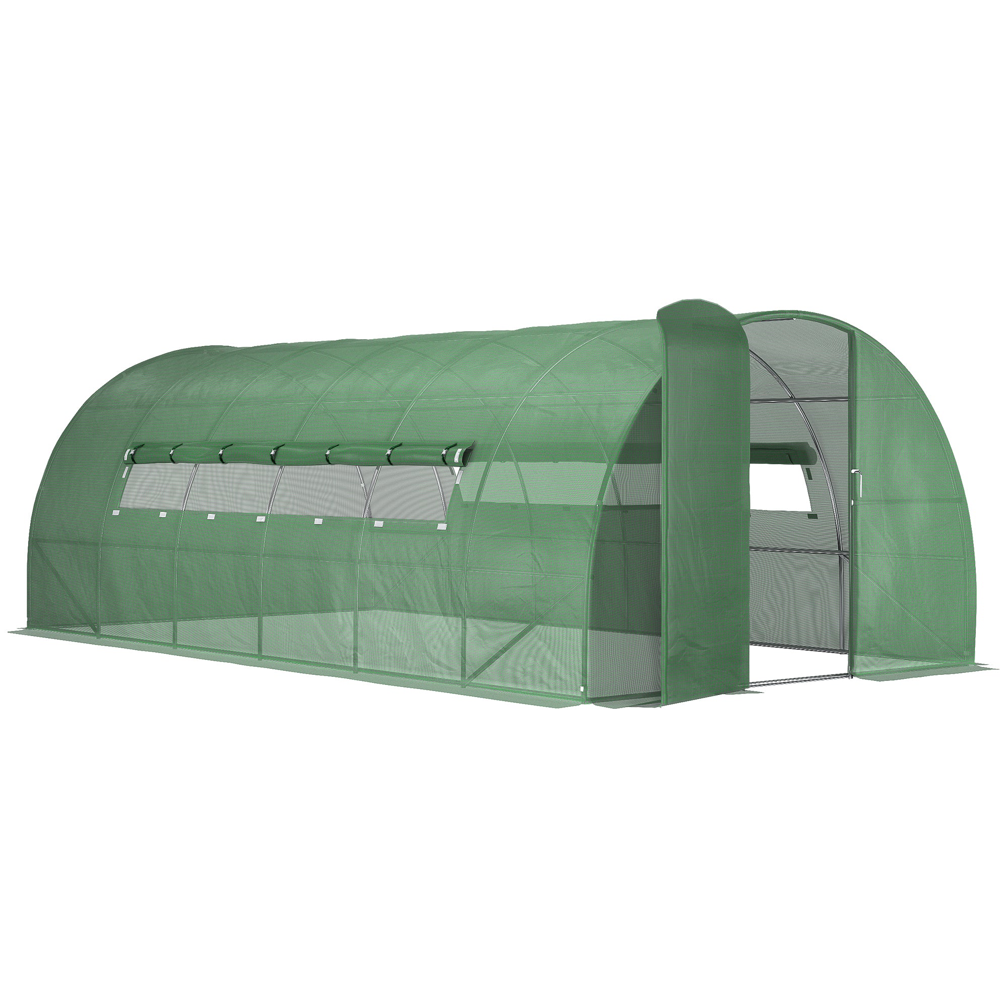 Outsunny Invernadero de Túnel 6x3x2 m con Puerta y Ventanas Función de Drenaje Invernadero de Jardín Grande con Cubierta de PE 130 g/㎡ y Metal Galvanizado para Cultivos Plantas Verduras Verde