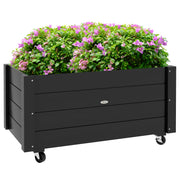 Outsunny Jardinera de Madera con Ruedas, Huerto Urbano para Cultivar Plantas, Macetero Exterior con Orificios de Drenaje y Tela no Tejida, para Jardin, Terraza, Balcón y Patio, 89x48x47 cm, Negro