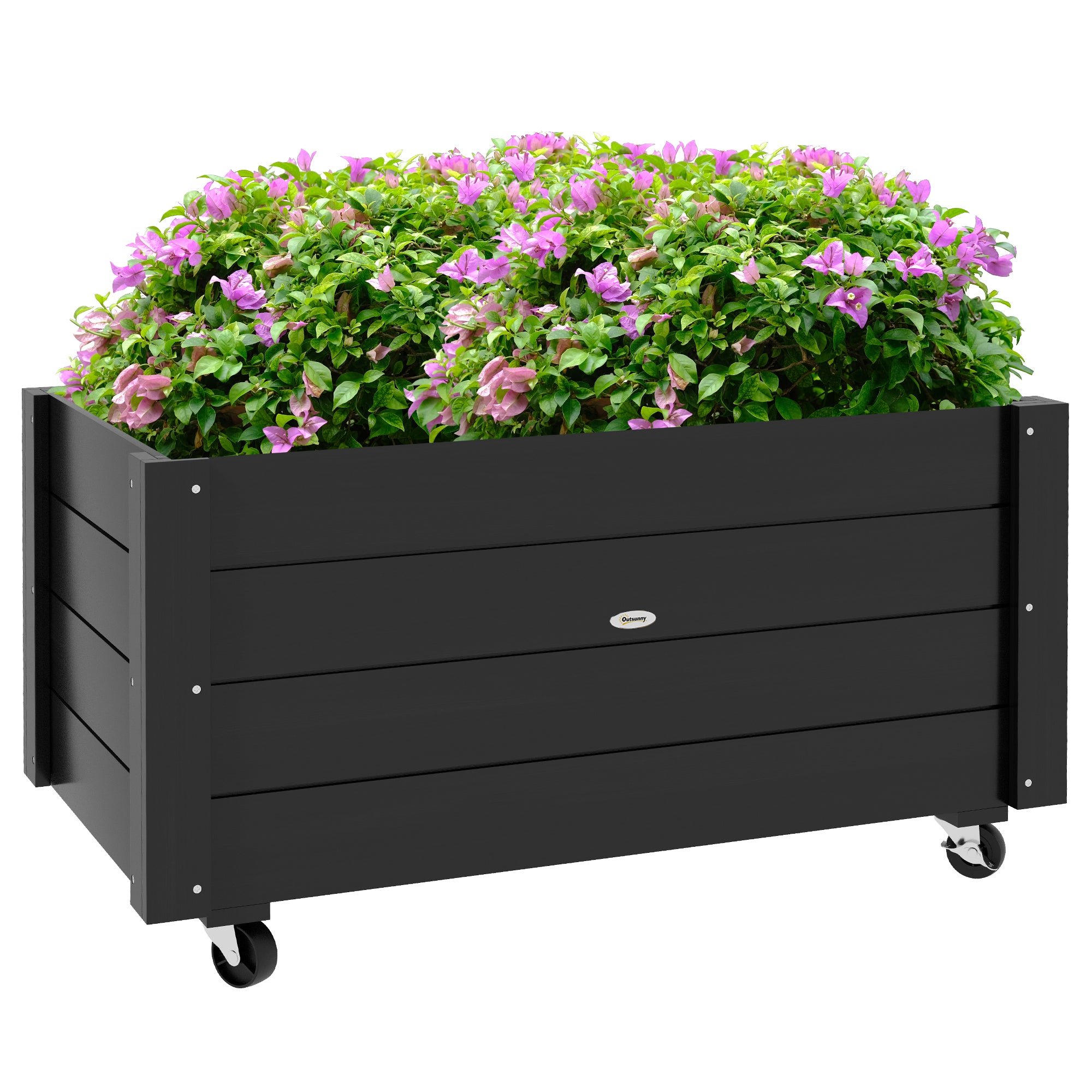 Outsunny Jardinera de Madera con Ruedas, Huerto Urbano para Cultivar Plantas, Macetero Exterior con Orificios de Drenaje y Tela no Tejida, para Jardin, Terraza, Balcón y Patio, 89x48x47 cm, Negro