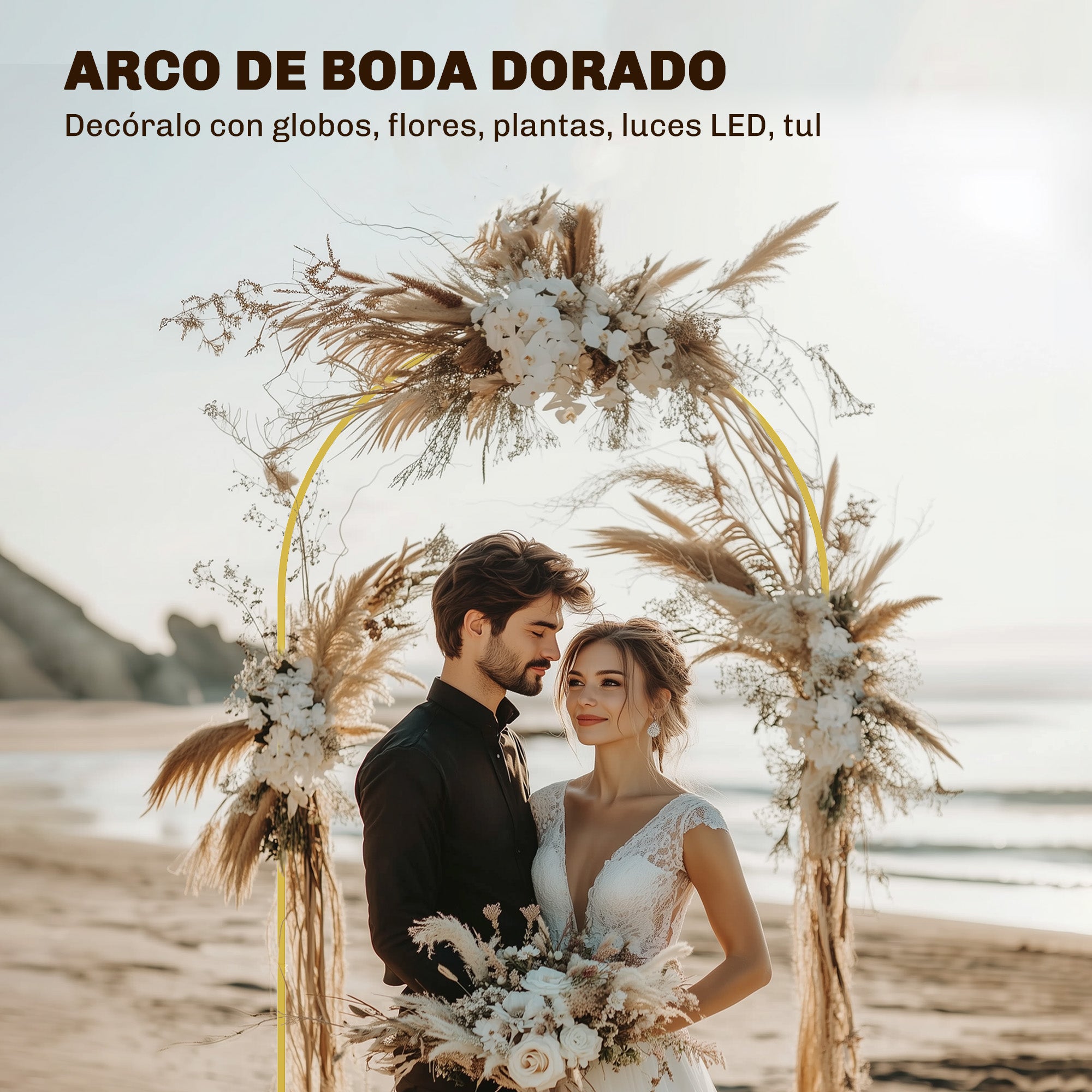 Outsunny Arco de Jardín de Metal para Rosas Arco de Boda con Recubrimiento en Polvo Resistente a la Intemperie para Plantas Trepadoras para Decoración Patio Terraza 120x40x220 cm Dorado