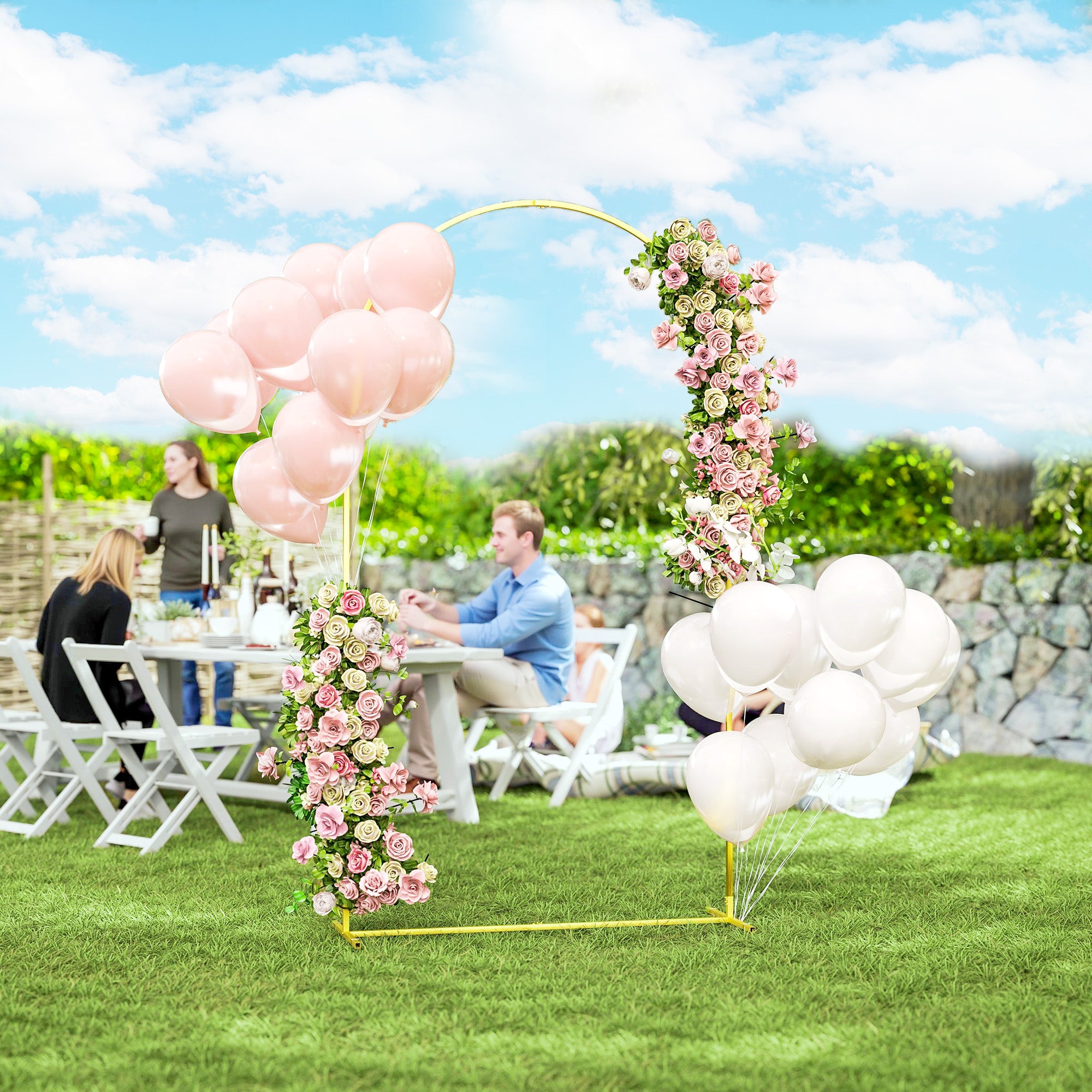 Outsunny Arco de Jardín de Metal para Rosas Arco de Boda con Recubrimiento en Polvo Resistente a la Intemperie para Plantas Trepadoras para Decoración Patio Terraza 120x40x220 cm Dorado