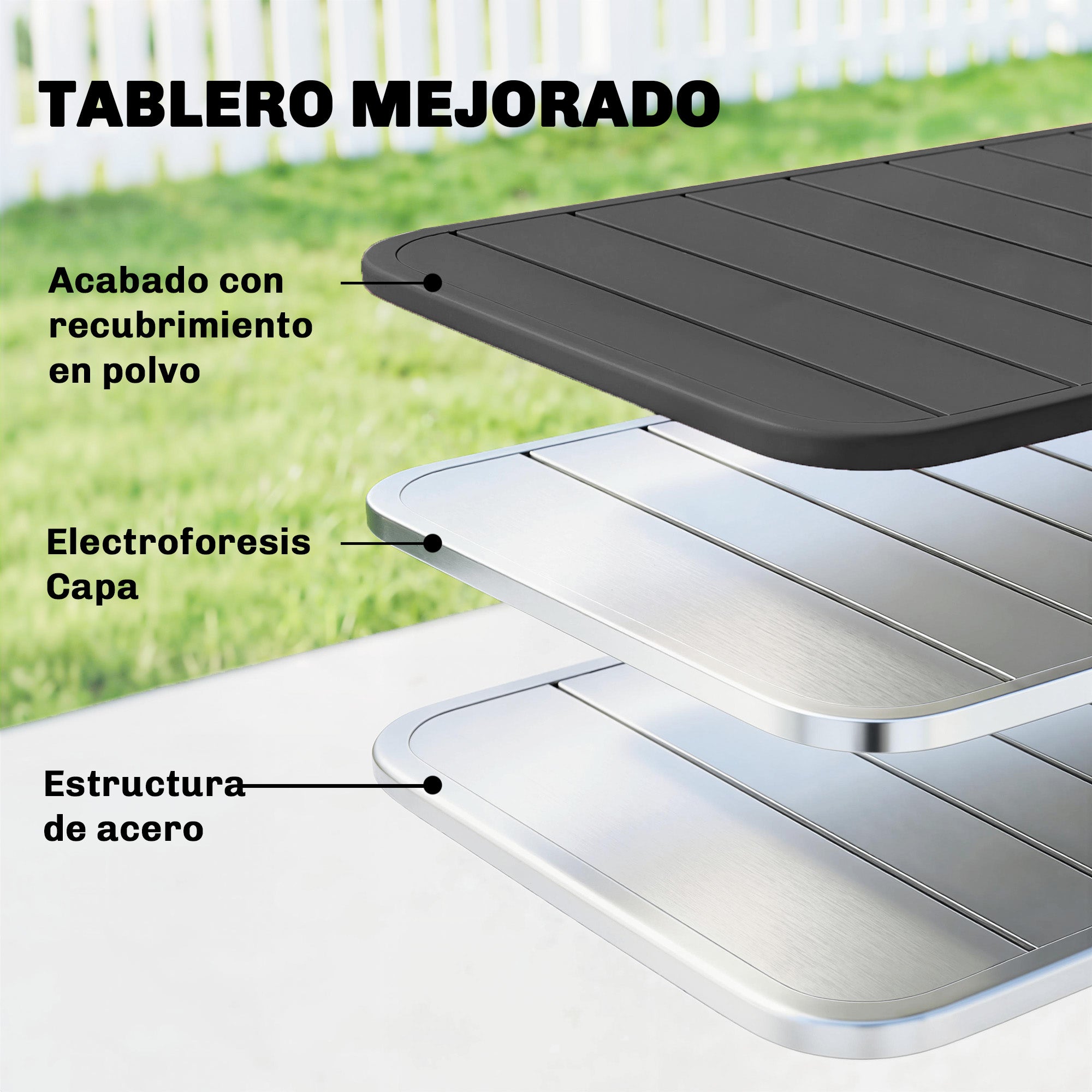 Outsunny Mesa de Comedor de Jardín Rectangular, 120x70x72 cm, Mesa de Terraza Exterior de Acero con Tablero con Listones, para 4 Personas, Carga 50 kg, para Patio, Balcón, Gris