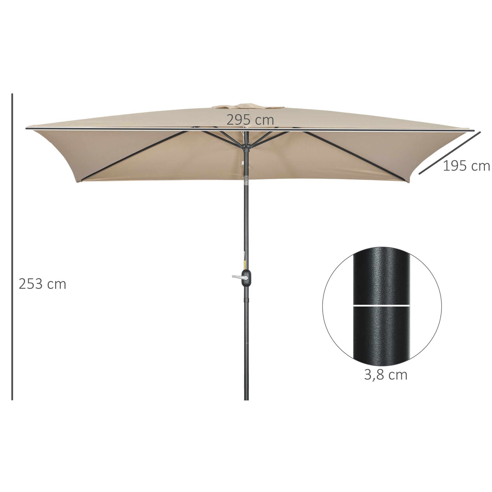 Outsunny Sombrilla de Aluminio 200x300x253 cm Parasol Rectangular de Jardín Inclinable con Manivela y Poste Desmontable para Terraza Piscina Patio Exterior Caqui