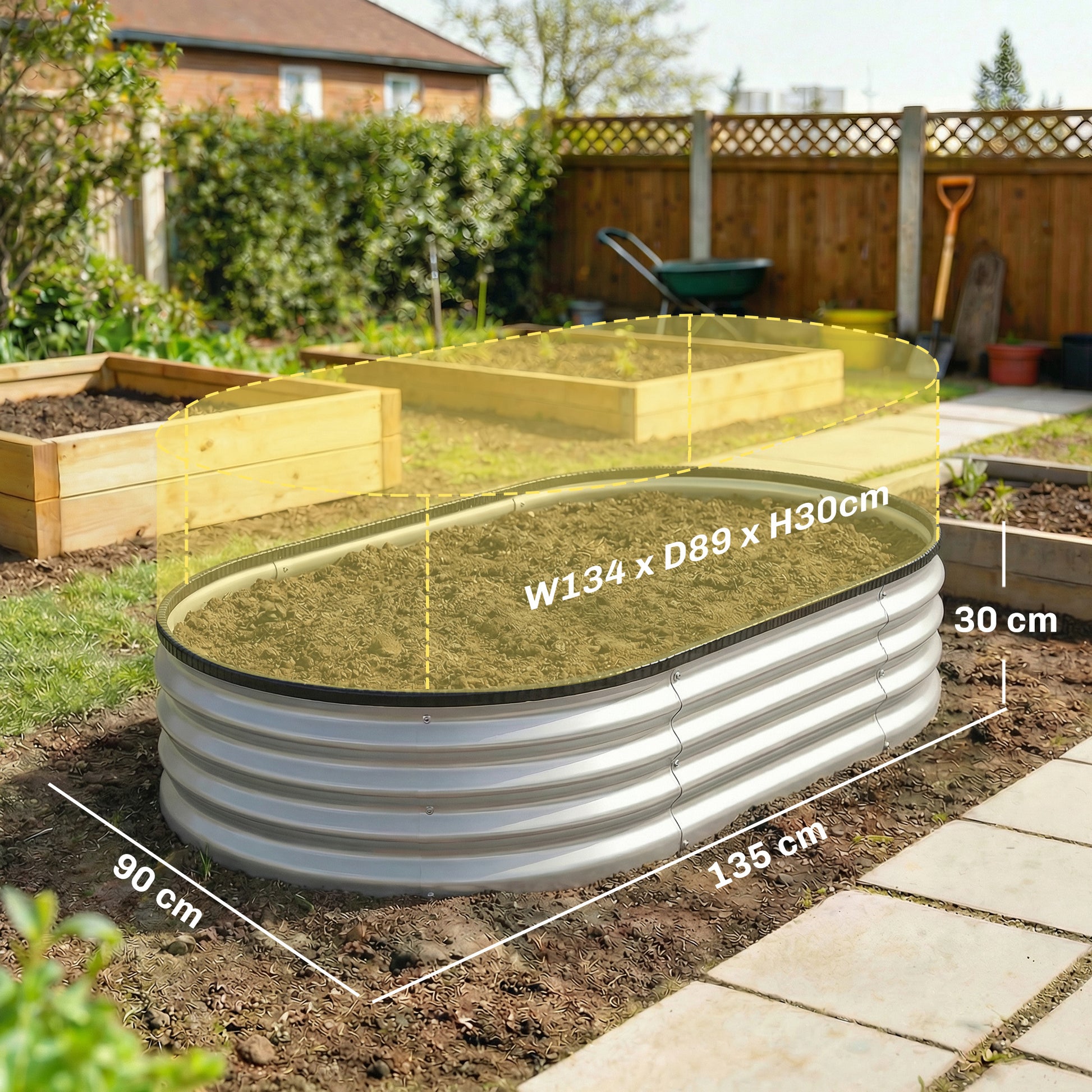 Outsunny Juego de 2 Jardineras Exterior Grandes de Acero Galvanizado, Huertos Urbanos, Maceteros Exterior Modular con Base Abierta para Plantas, Resistente a la Intemperie, 135x90x30 cm, Plateado