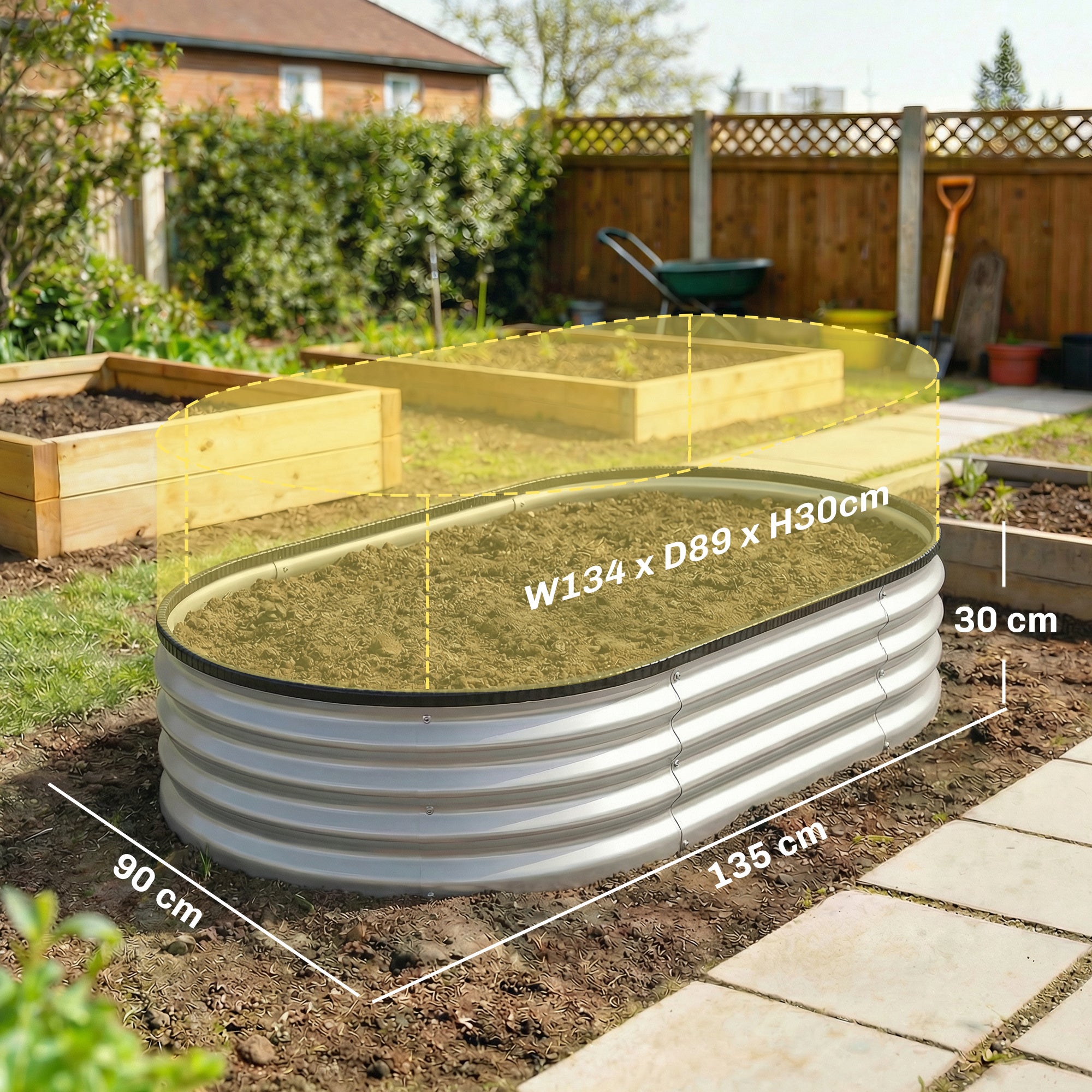 Outsunny Juego de 2 Jardineras Exterior Grandes de Acero Galvanizado, Huertos Urbanos, Maceteros Exterior Modular con Base Abierta para Plantas, Resistente a la Intemperie, 135x90x30 cm, Plateado