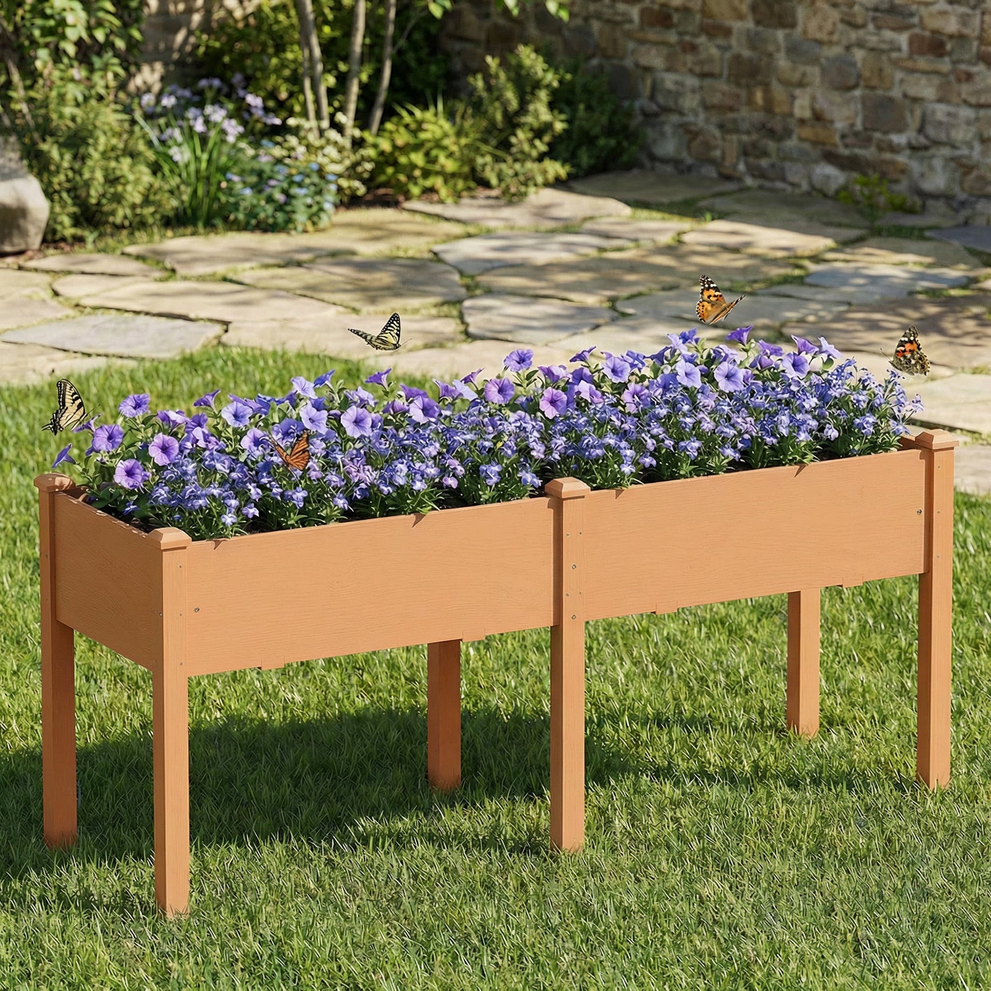Outsunny Huerto Urbano Elevado de Madera, Mesa de Cultivo con Patas, 6 Orificios de Drenaje, para Cultivo, Plantas, Flores y Verduras, 184x59x76,5 cm, Marrón