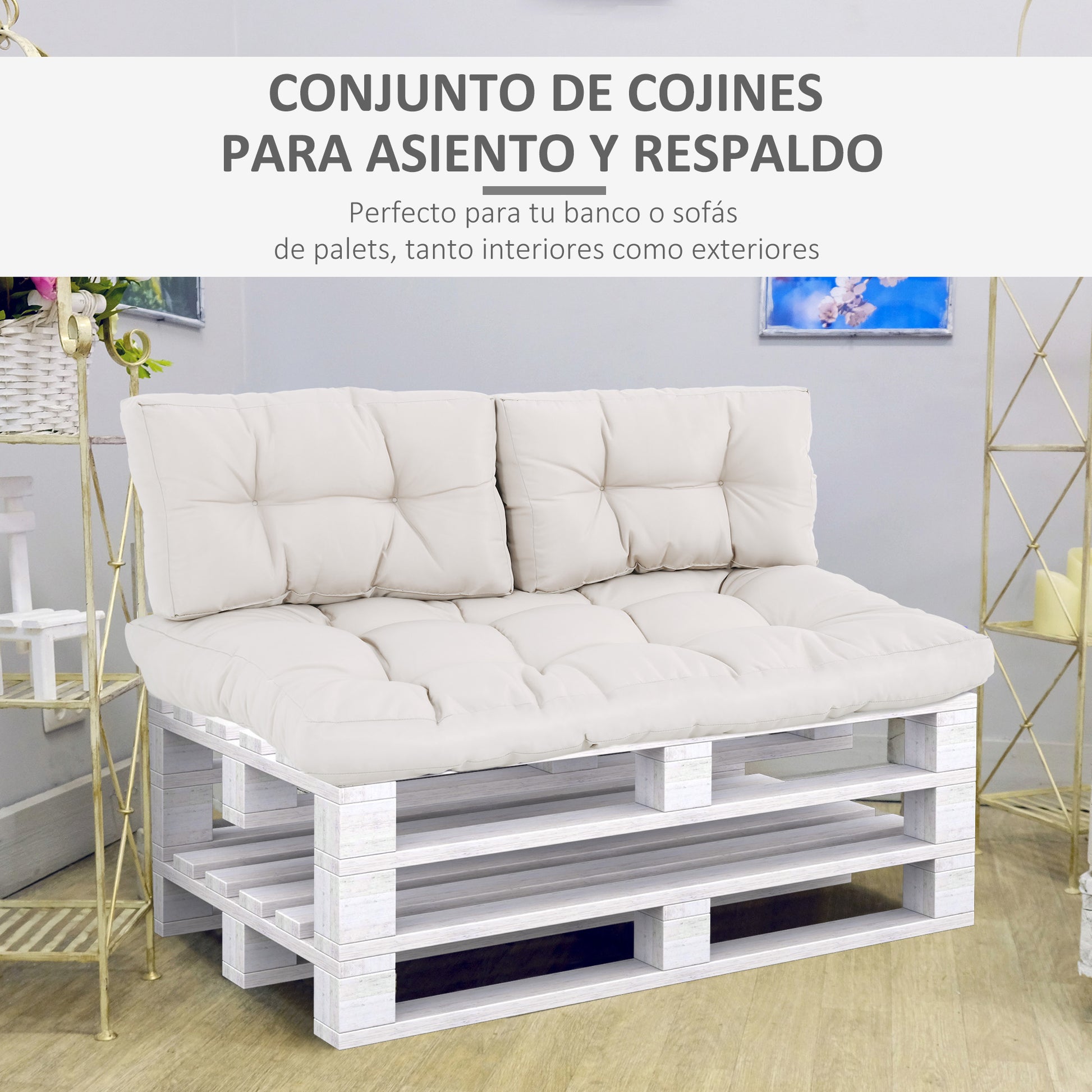 Outsunny Cojín para Banco Cojín para Palé con Respaldo 120x80x12 cm Colchón de Banco para Columpio Hamaca Interior Exterior Crema
