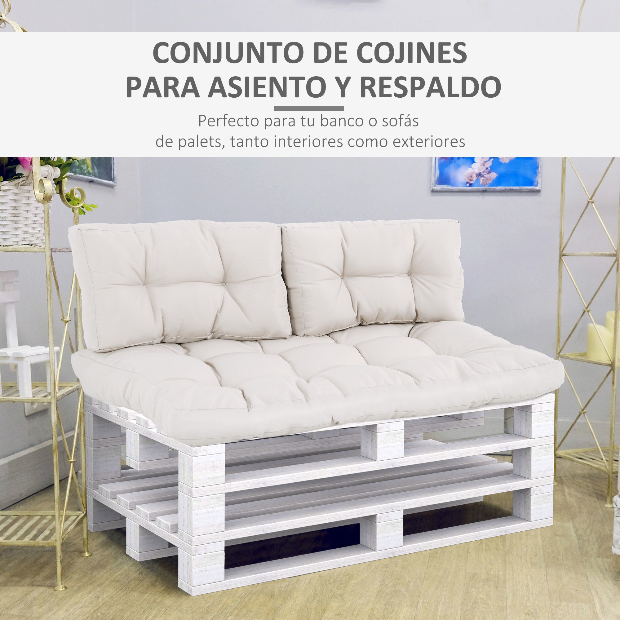 Outsunny Cojín para Banco Cojín para Palé con Respaldo 120x80x12 cm Colchón de Banco para Columpio Hamaca Interior Exterior Crema