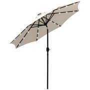 Outsunny Sombrilla de Jardín Ø268x238 cm Parasol de Terraza con 24 Luces LED Solar Mecanismo de Inclinación Manivela y Poste Desmontable de Metal para Piscina Patio Crema