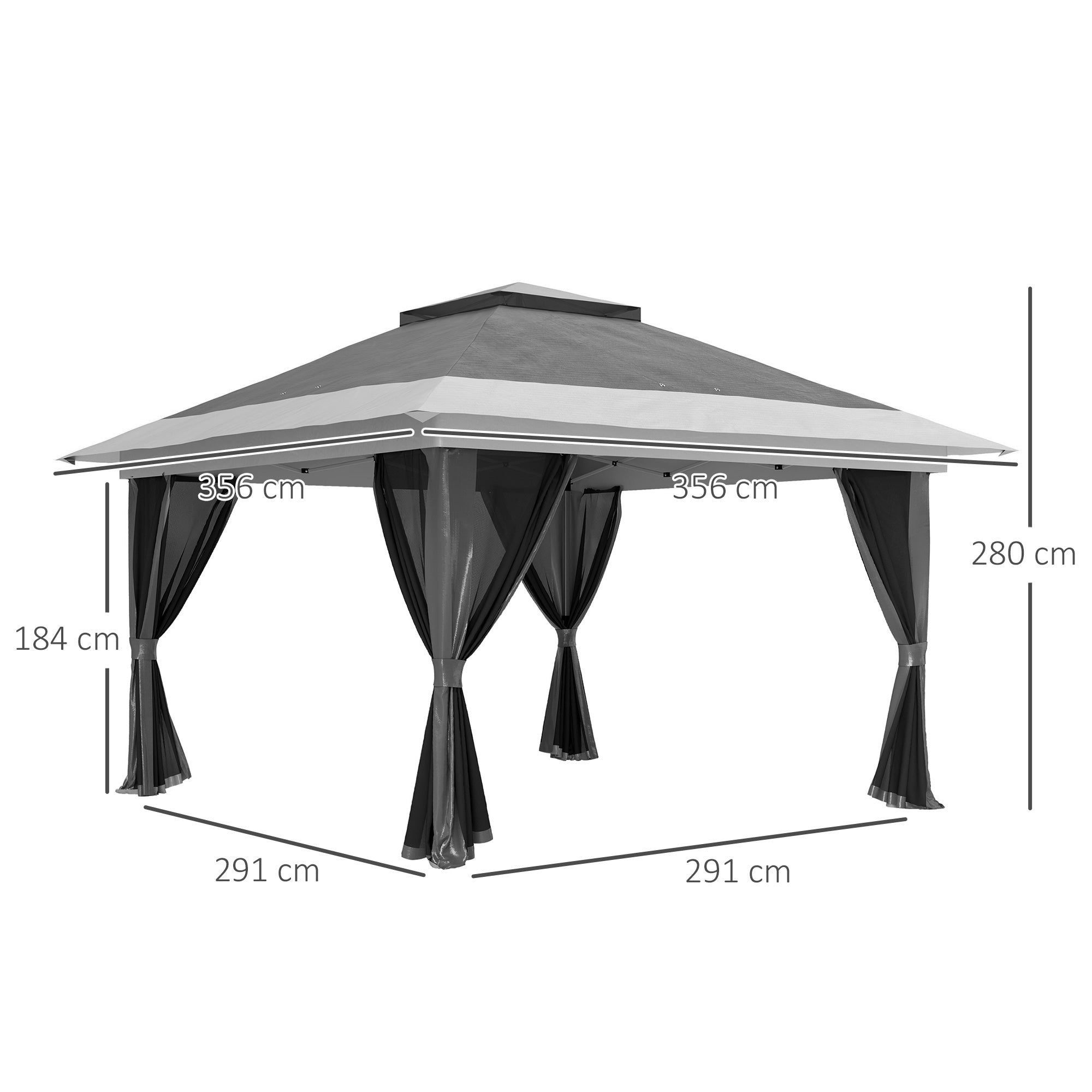 Outsunny Carpa Plegable Gazebo 3,6x3,6 m Cenador Plegable con 4 Paredes Laterales de Malla Anti-UV Altura Ajustable Bolsa de Arena y Bolsa de Transporte para Camping Fiestas Gris Oscuro