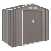 Outsunny Cobertizo de Jardín 2,42m² con Base de Refuerzo Sin Suelo 213x130x185 cm Caseta de Jardín Exterior con 2 Puertas Correderas y 4 Ventanas para Almacenamiento de Herramientas Gris