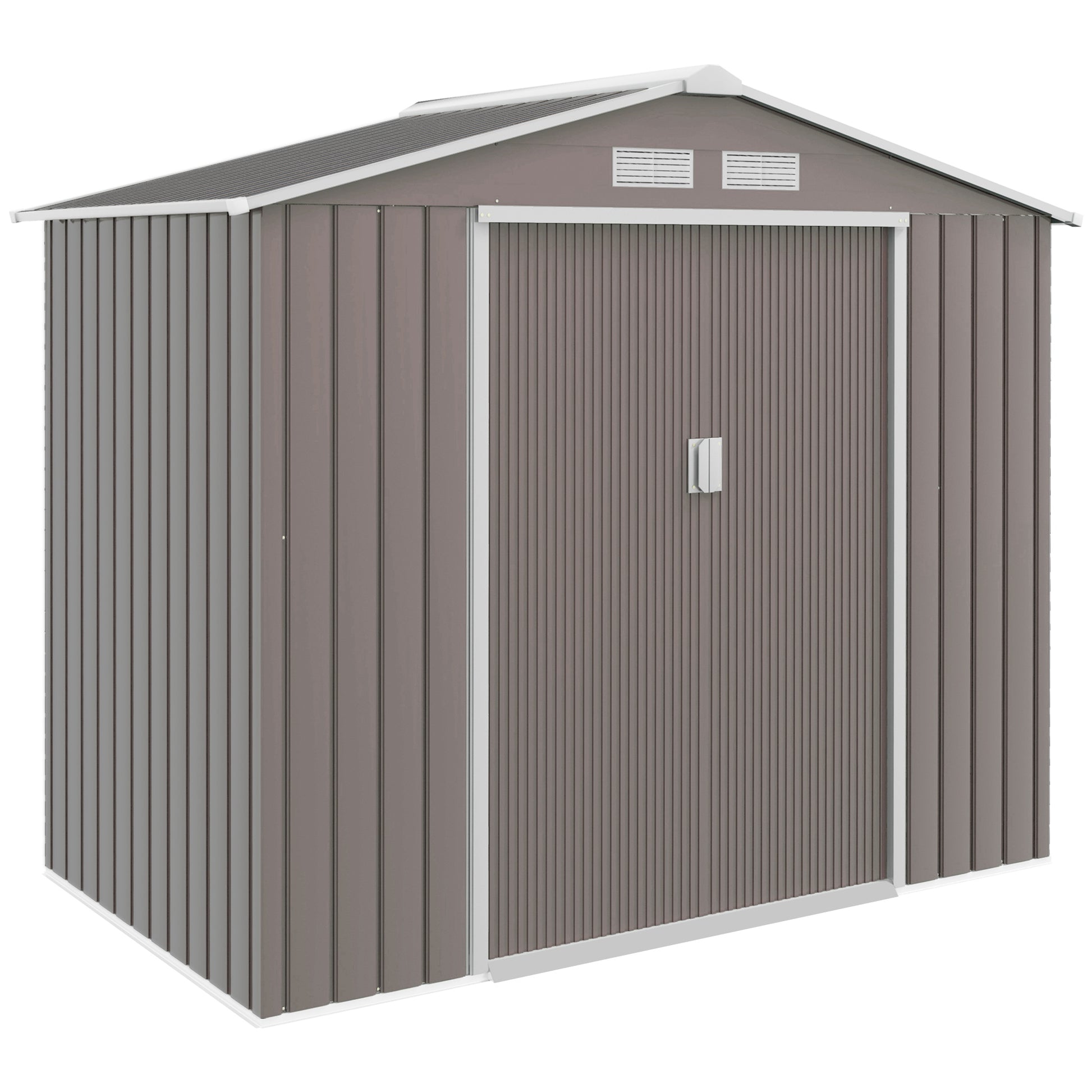 Outsunny Cobertizo de Jardín 2,42m² con Base de Refuerzo Sin Suelo 213x130x185 cm Caseta de Jardín Exterior con 2 Puertas Correderas y 4 Ventanas para Almacenamiento de Herramientas Gris