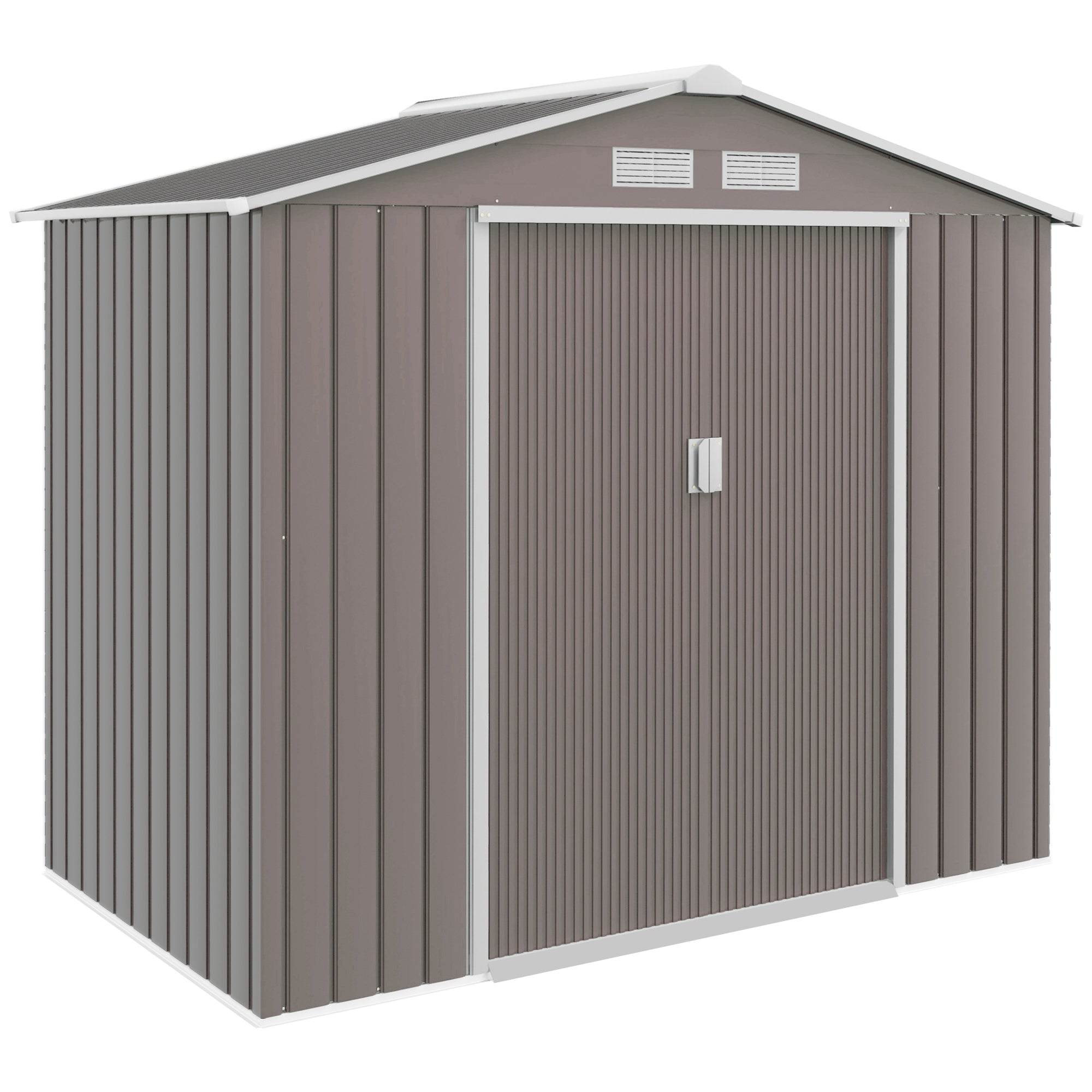 Outsunny Cobertizo de Jardín 2,42m² con Base de Refuerzo Sin Suelo 213x130x185 cm Caseta de Jardín Exterior con 2 Puertas Correderas y 4 Ventanas para Almacenamiento de Herramientas Gris