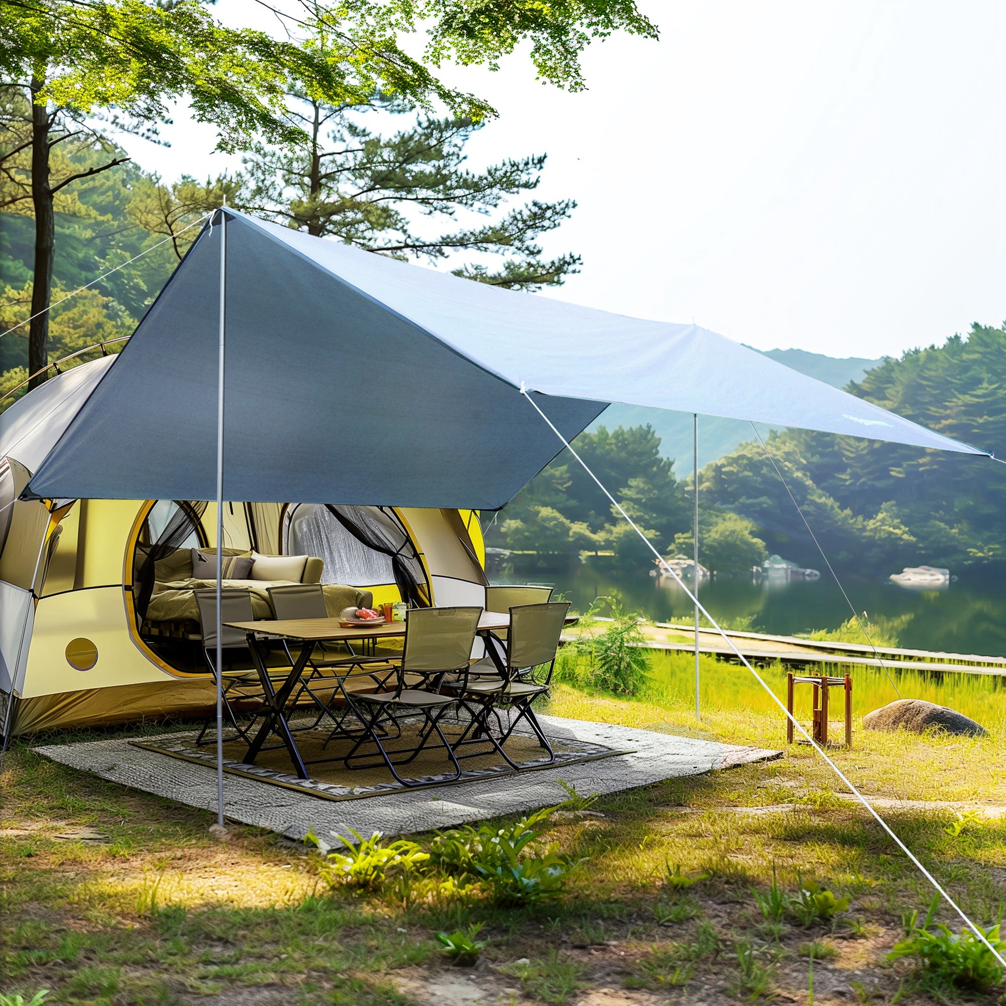 Outsunny Toldo de Refugio Portátil 300x292 cm Impermeable Carpa Ligero Tienda de Campaña Grande para Camping Playa Picnic Senderismo Protección UV Blanco
