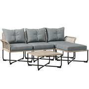 Outsunny Conjunto de Jardín Exterior de Ratán Sintético de 5 Piezas Muebles de Jardín Exterior Incluye 2 Sofás Esquineras 1 Sofá de Exterior 1 Taburete 1 Mesa de Centro con Cojines Gris