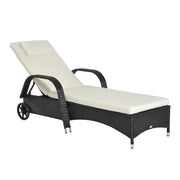 Outsunny Tumbona de Ratán de Jardín Chaise Longue con Respaldo Ajustable en 5 Posiciones Cojines Acolchados Reposacabezas y 2 Ruedas Carga 160 kg 200x73x30-103 cm Negro