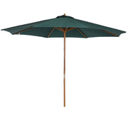 Outsunny Sombrilla Ø300x250 cm Parasol con Poste de Madera con Sistema de Poleas de 8 Varillas con Fijación para Jardín Patio Terraza Verde