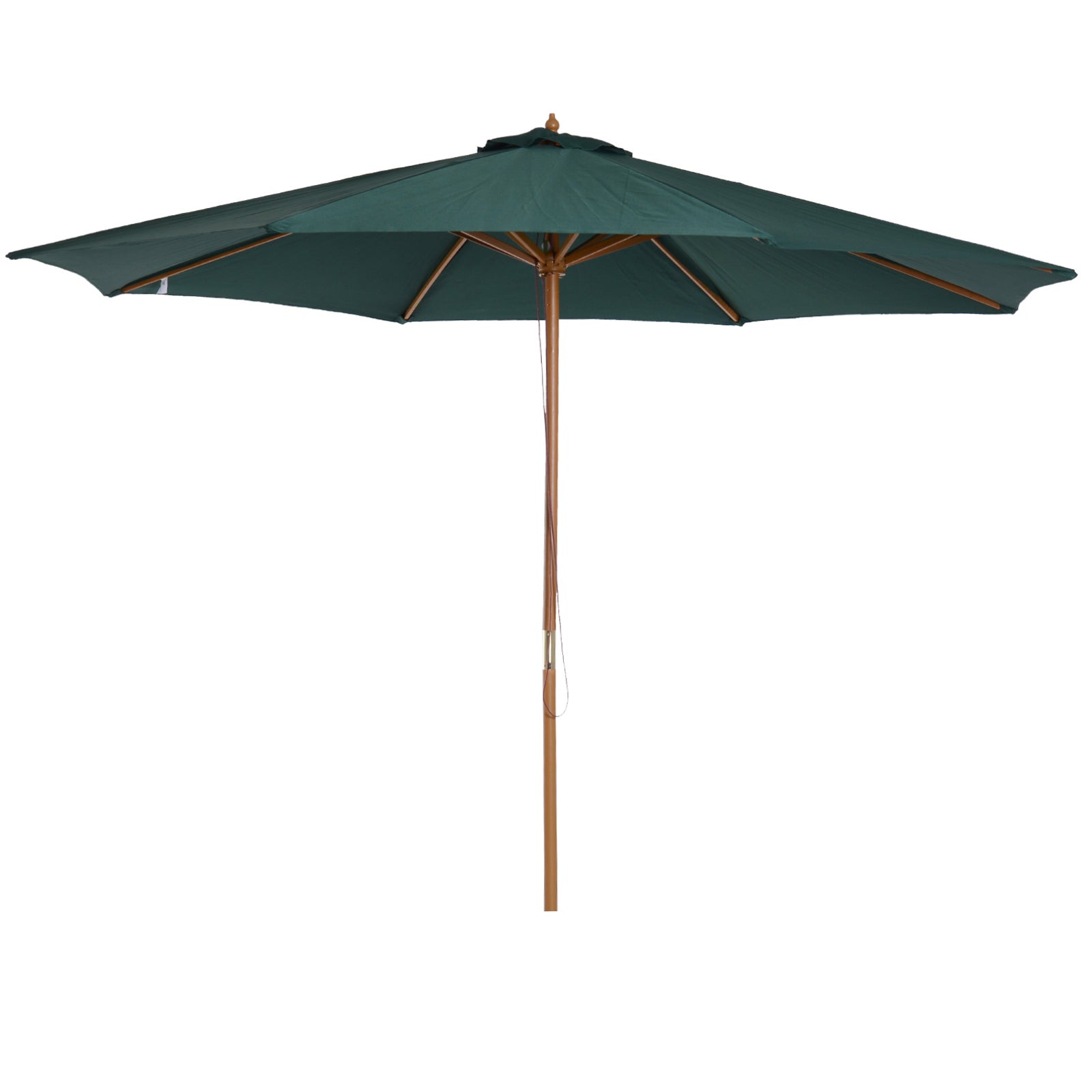 Outsunny Sombrilla Ø300x250 cm Parasol con Poste de Madera con Sistema de Poleas de 8 Varillas con Fijación para Jardín Patio Terraza Verde