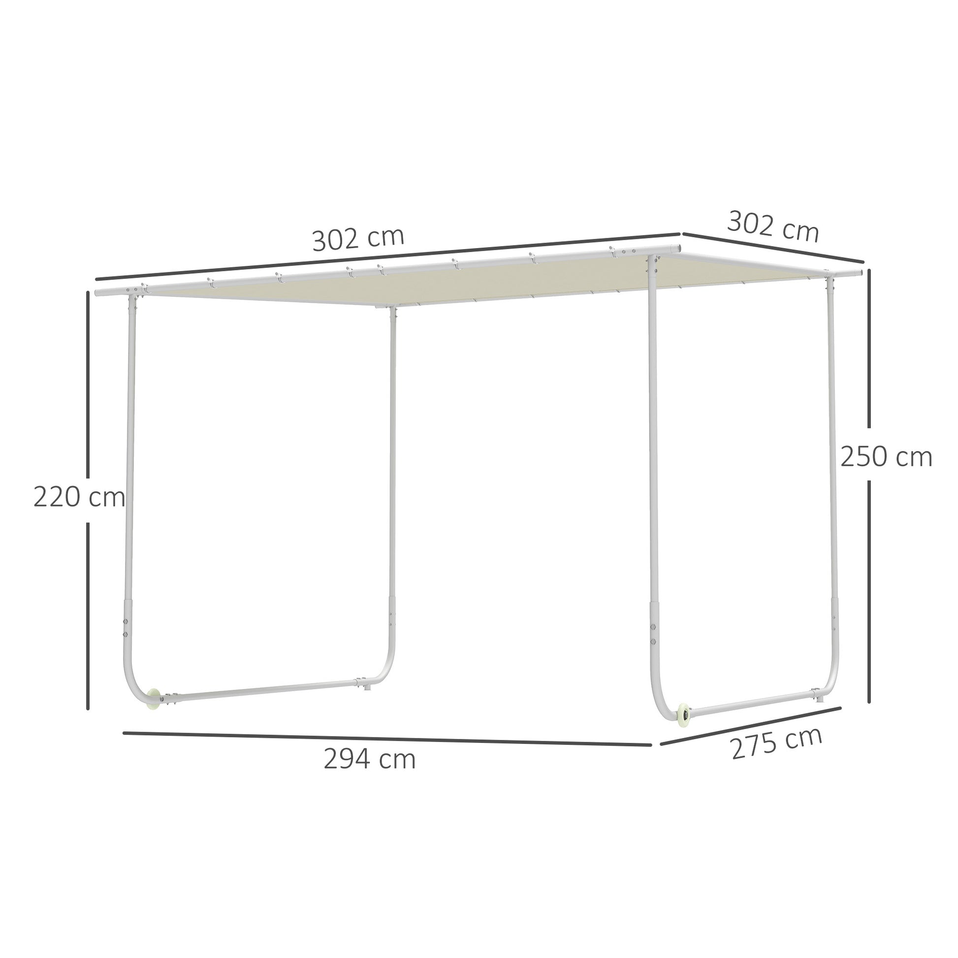 Outsunny Pérgola 3x3 m Cenador de Jardín con Ruedas Protección UV 30+ Impermeable Sacos de Arena y Marco de Acero para Patio Terraza Balcón Crema