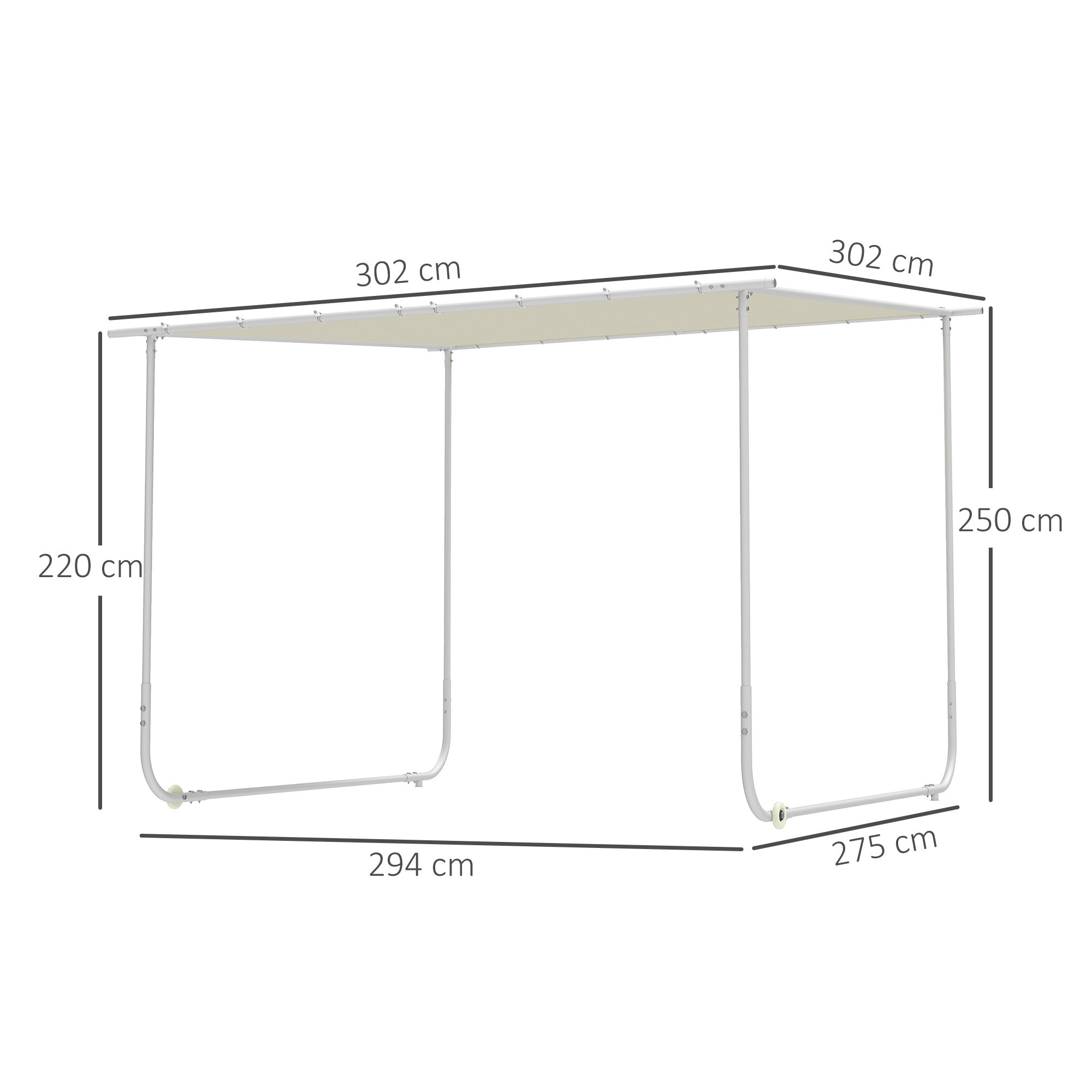 Outsunny Pérgola 3x3 m Cenador de Jardín con Ruedas Protección UV 30+ Impermeable Sacos de Arena y Marco de Acero para Patio Terraza Balcón Crema