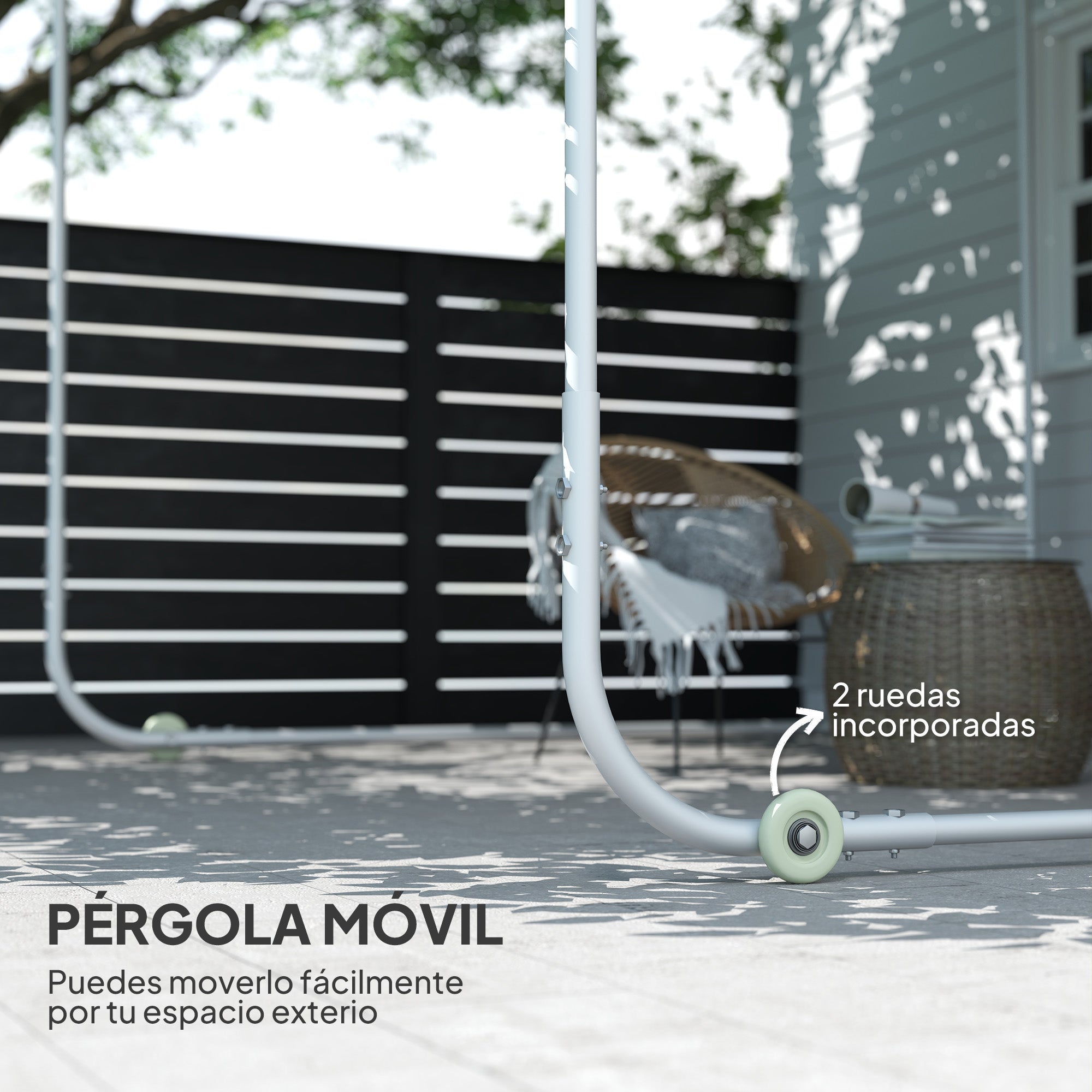 Outsunny Pérgola 3x3 m Cenador de Jardín con Ruedas Protección UV 30+ Impermeable Sacos de Arena y Marco de Acero para Patio Terraza Balcón Crema