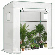 Outsunny Invernadero Pequeño Invernadero de Exterior con Ventanas de Malla y Puerta con Cremallera Marco de Acero y Cubierta de PE 140g/m² para Cultivar Tomates Plantas Flores 196x77x197 cm Blanco