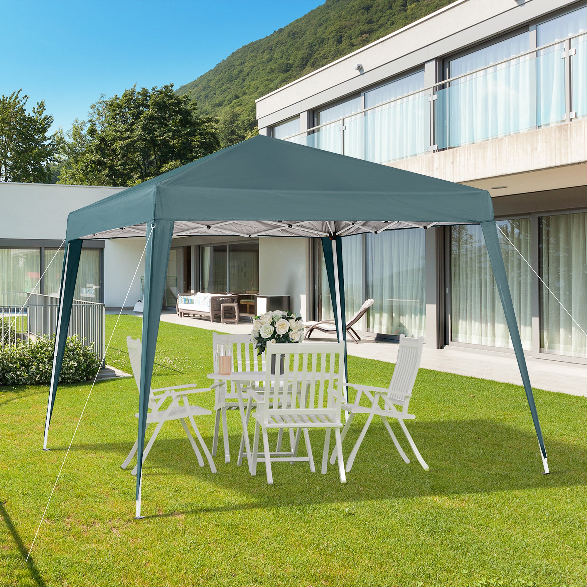 Outsunny Carpa Plegable 3x3 m, Pop-up, Cenador Pabellón de Jardín, Altura Ajustable con Bolsa de Transporte, Anti-UV, Impermeable, Gazebo para Camping, Fiestas, Exterior, Verde