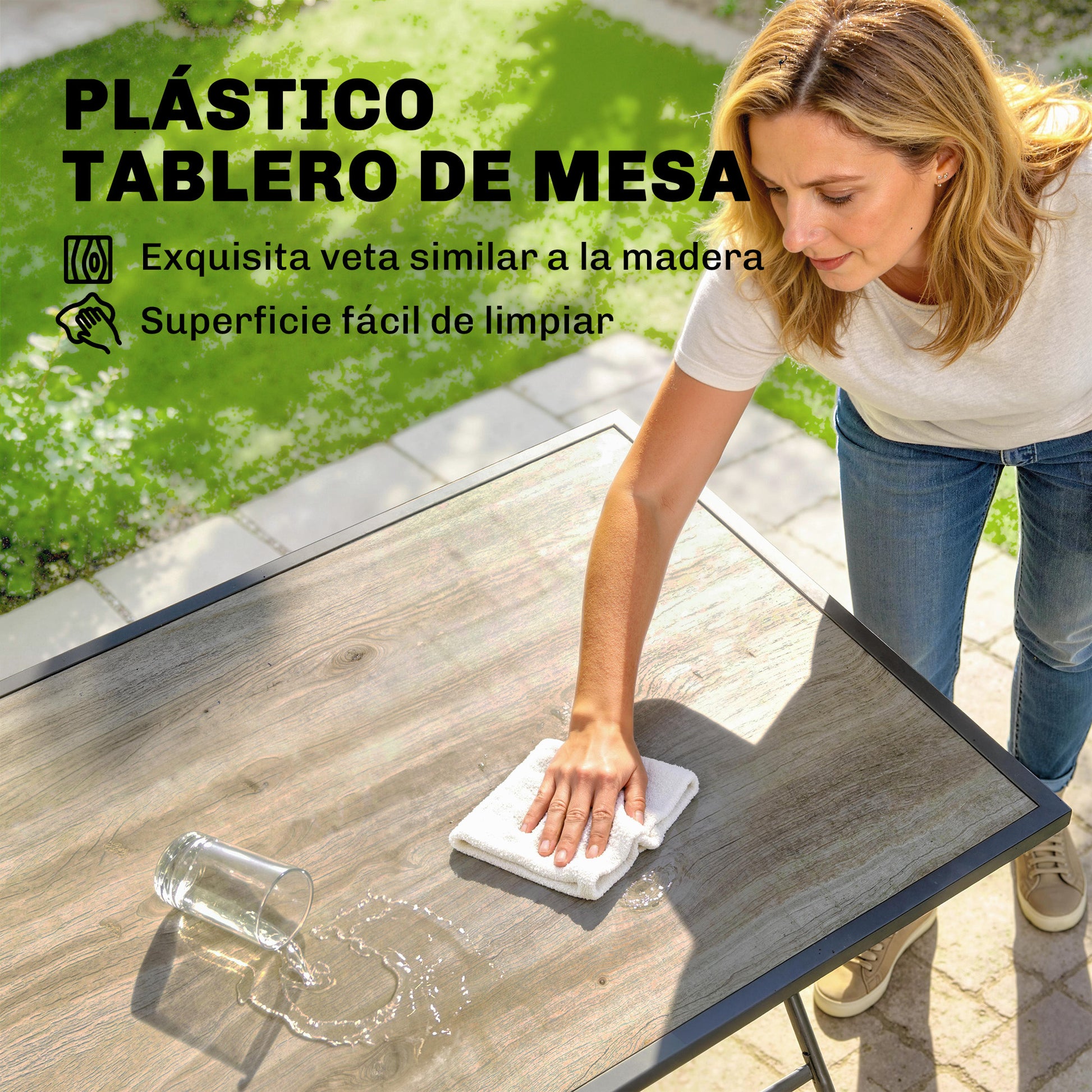 Outsunny Conjunto de Mesa y Sillas Jardín de 5 Piezas, Muebles de Jardín Exterior con 4 Sillas Plegables y Mesa Plegable, para Terraza, Patio, Gris