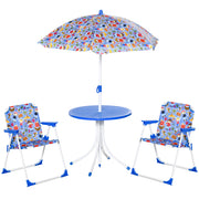 Outsunny Set de Mesa y Sillas Exterior Infantil Conjunto de Picnic Plegable para Jardín Juego de Mesa con Sombrilla Ajustable 100-125 cm Protección de UV Azul