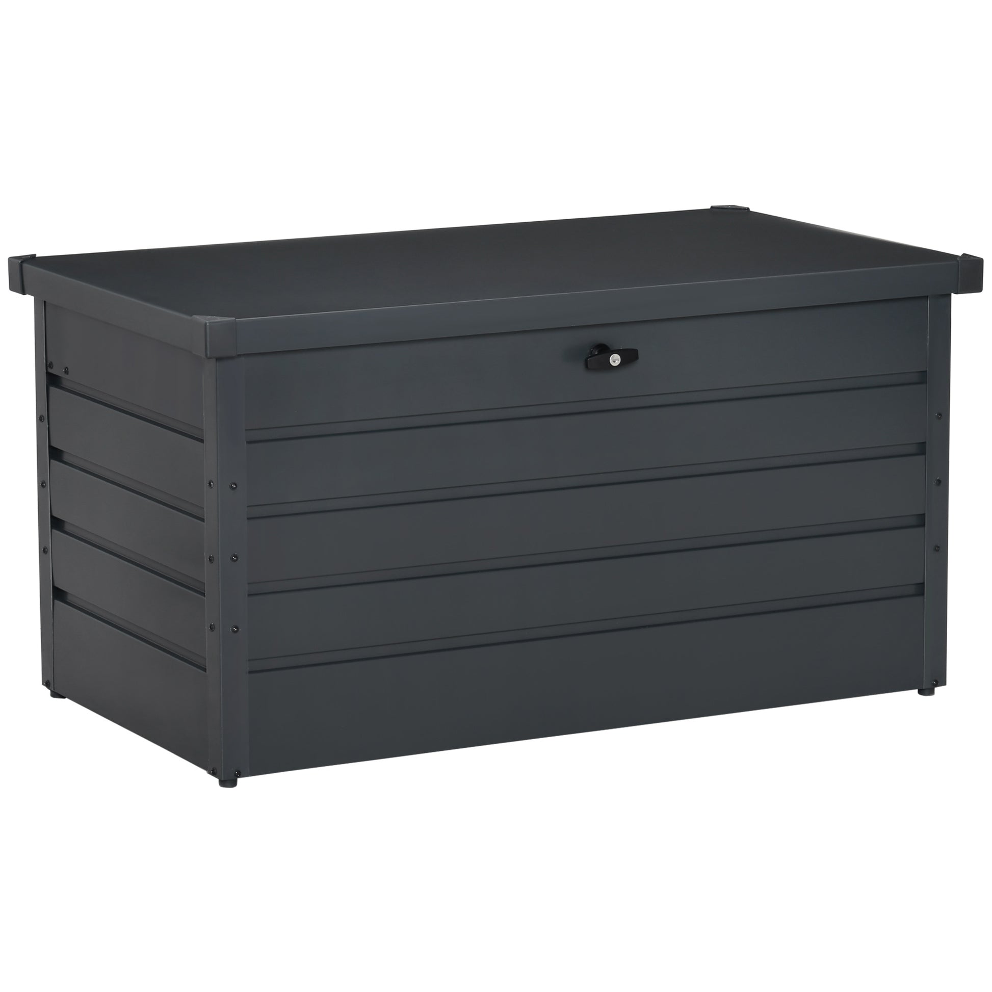 Outsunny Arcón Exterior Capacidad 311L Baúl de Almacenaje de Acero con Cerradura Llave Pistones Neumáticos para Jardín Terraza Patio 120x62x62 cm Gris Oscuro