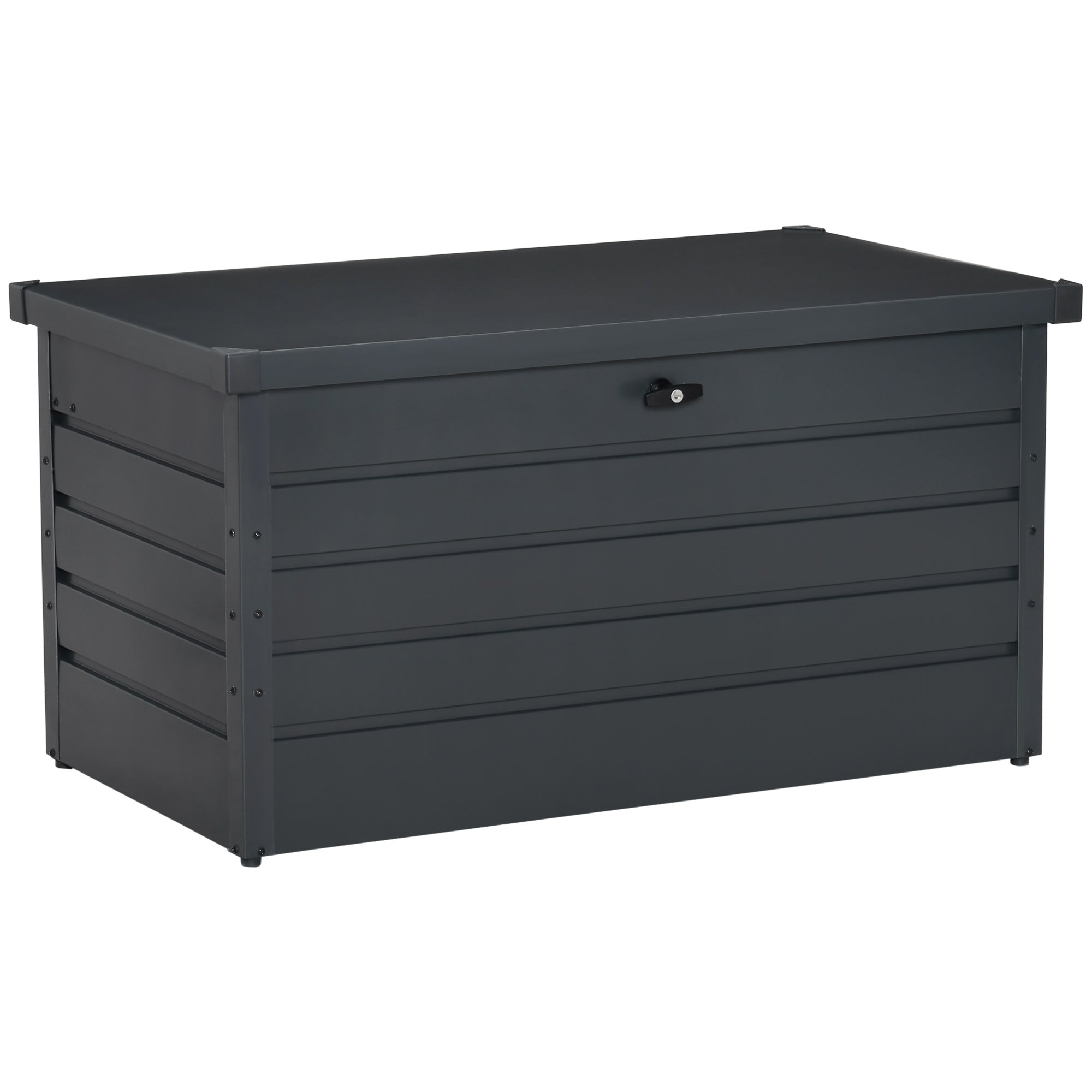 Outsunny Arcón Exterior Capacidad 311L Baúl de Almacenaje de Acero con Cerradura Llave Pistones Neumáticos para Jardín Terraza Patio 120x62x62 cm Gris Oscuro