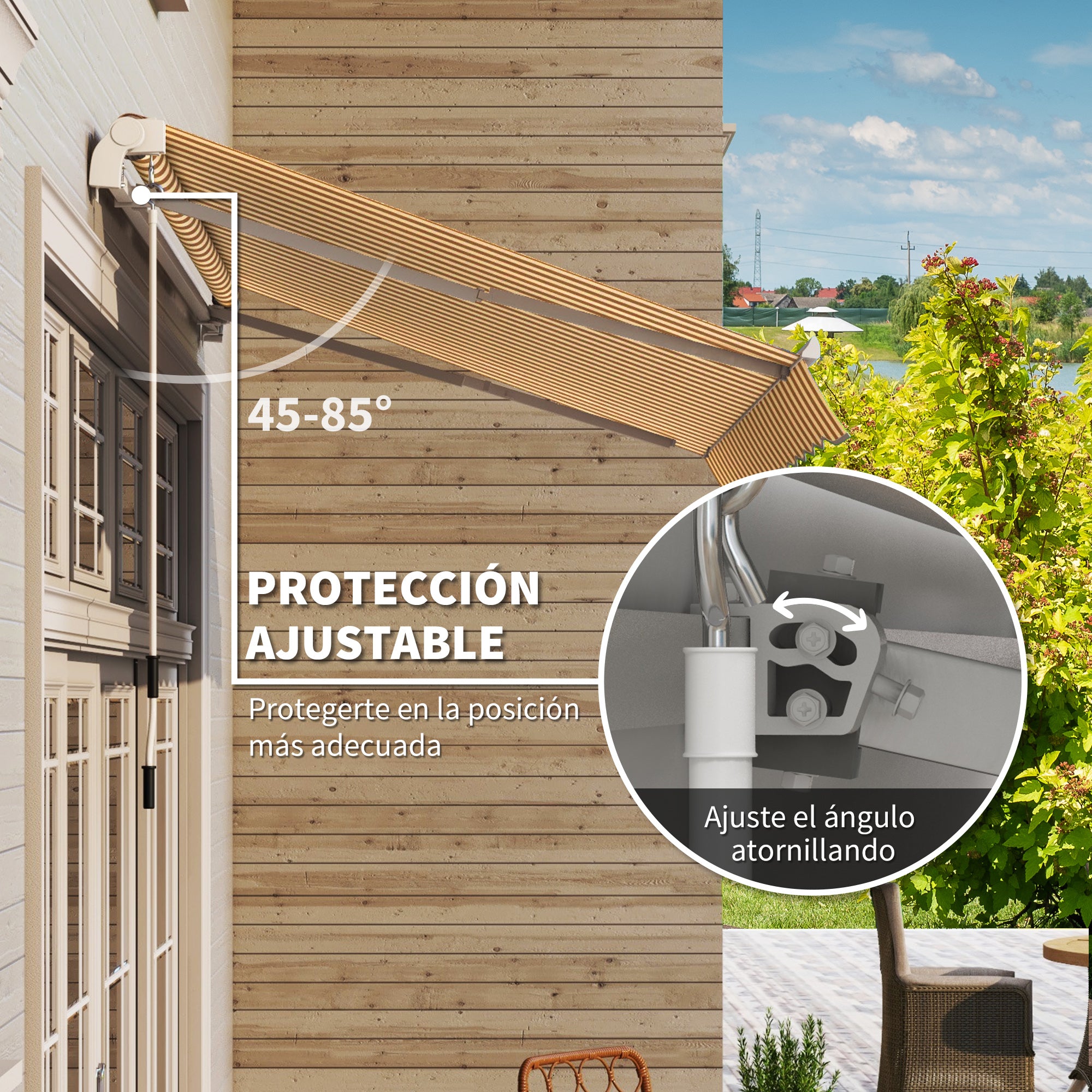 Outsunny Toldo Manual Retráctil 350x250 cm, Toldo Exterior Terraza con Ángulo Ajustable, Brazo Articulado, Montaje a Pared, Estructura de Aluminio, Anti-UV e Impermeable, para Jardín, Naranja