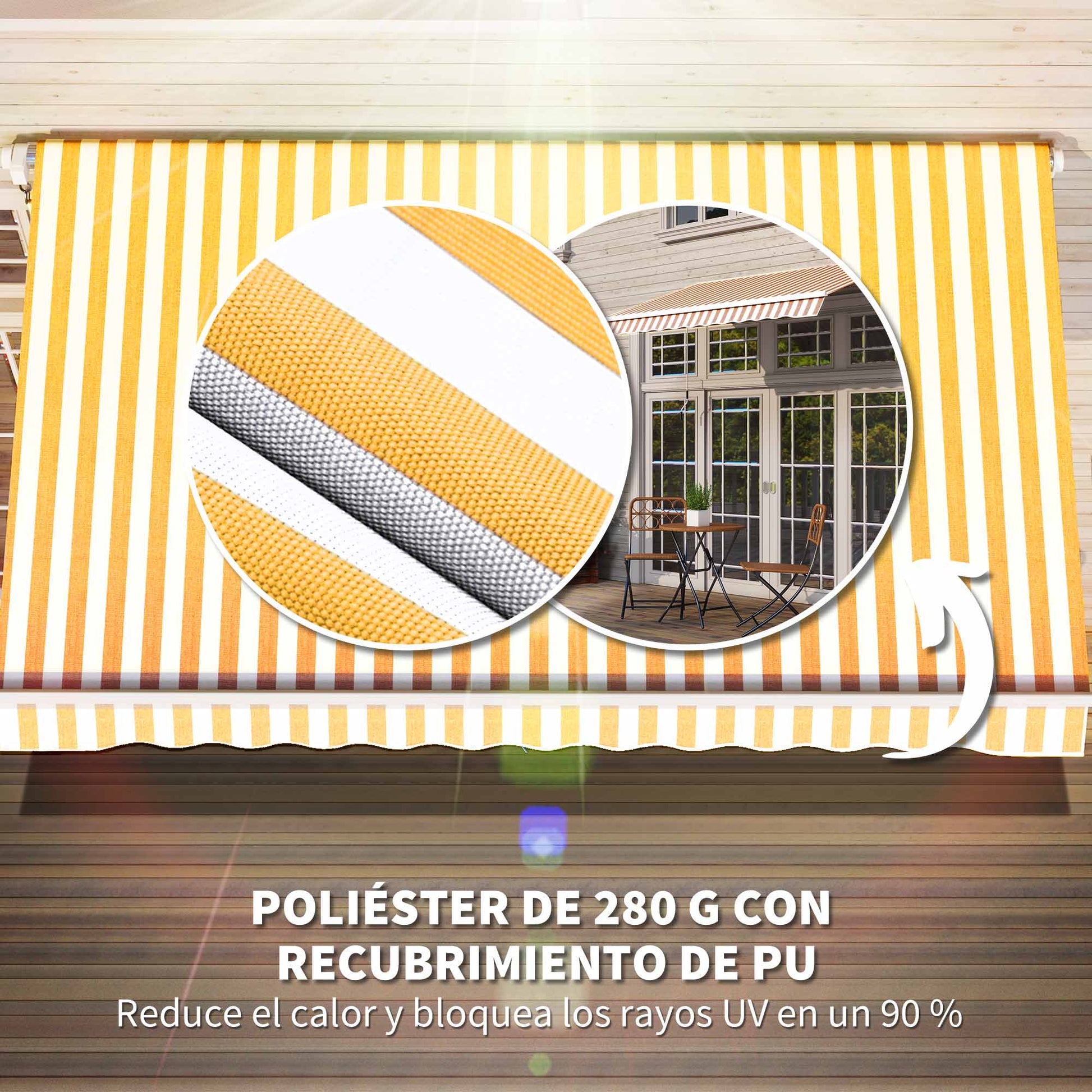 Outsunny Toldo Manual Retráctil 350x250 cm, Toldo Exterior Terraza con Ángulo Ajustable, Brazo Articulado, Montaje a Pared, Estructura de Aluminio, Anti-UV e Impermeable, para Jardín, Naranja