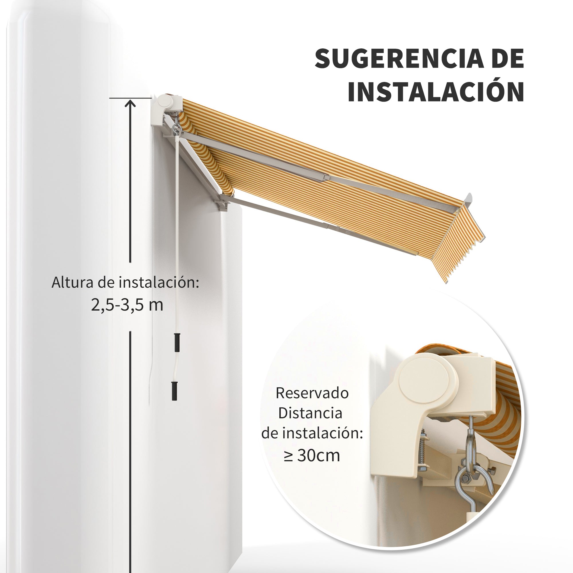 Outsunny Toldo Manual Retráctil 350x250 cm, Toldo Exterior Terraza con Ángulo Ajustable, Brazo Articulado, Montaje a Pared, Estructura de Aluminio, Anti-UV e Impermeable, para Jardín, Naranja