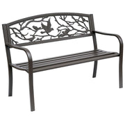 Outsunny Banco de Jardín de Acero Banco de Exterior con Apoyabrazos y Respaldo con Imagen de Animales Carga 240 kg para Patio Terraza 127x60x85 cm Marrón