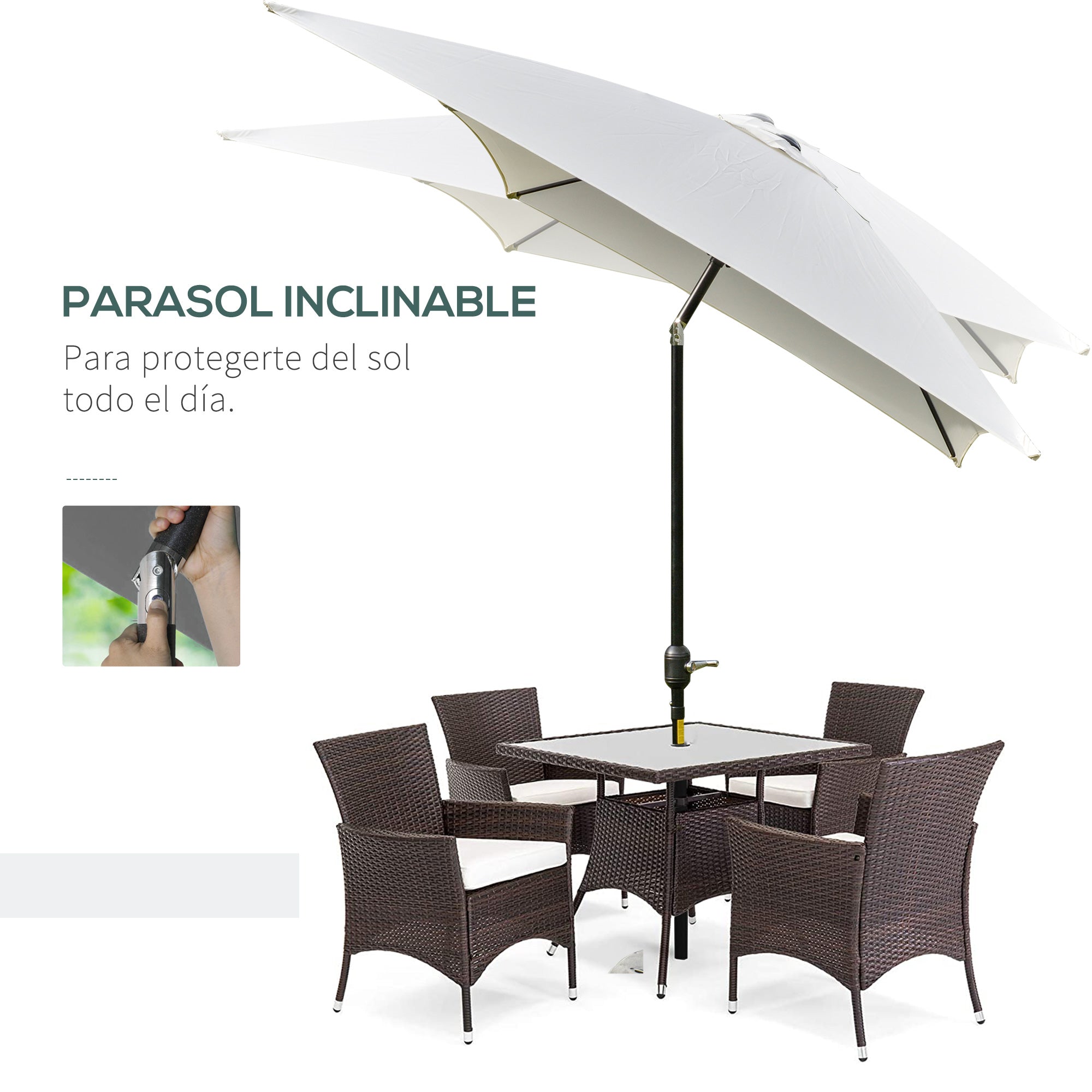 Outsunny Sombrilla de Aluminio 200x300x240 cm Parasol Rectangular de Jardín Inclinable con Manivela y Poste Desmontable para Terraza Piscina Patio Exterior Crema