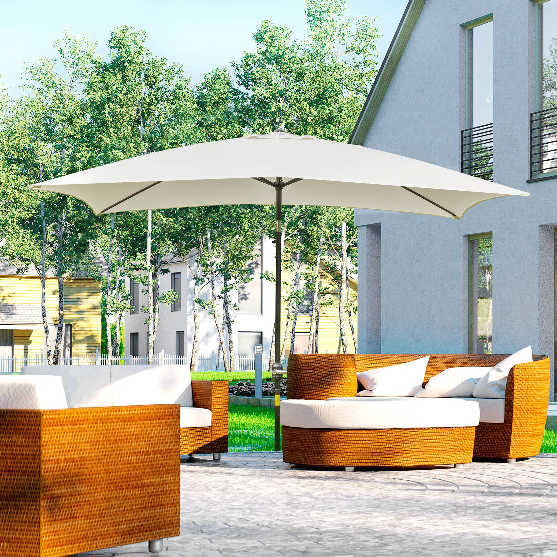 Outsunny Sombrilla de Aluminio 200x300x240 cm Parasol Rectangular de Jardín Inclinable con Manivela y Poste Desmontable para Terraza Piscina Patio Exterior Crema