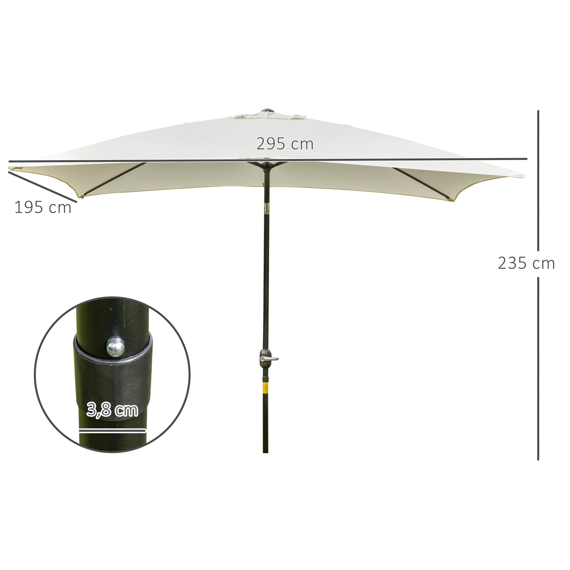 Outsunny Sombrilla de Aluminio 200x300x240 cm Parasol Rectangular de Jardín Inclinable con Manivela y Poste Desmontable para Terraza Piscina Patio Exterior Crema
